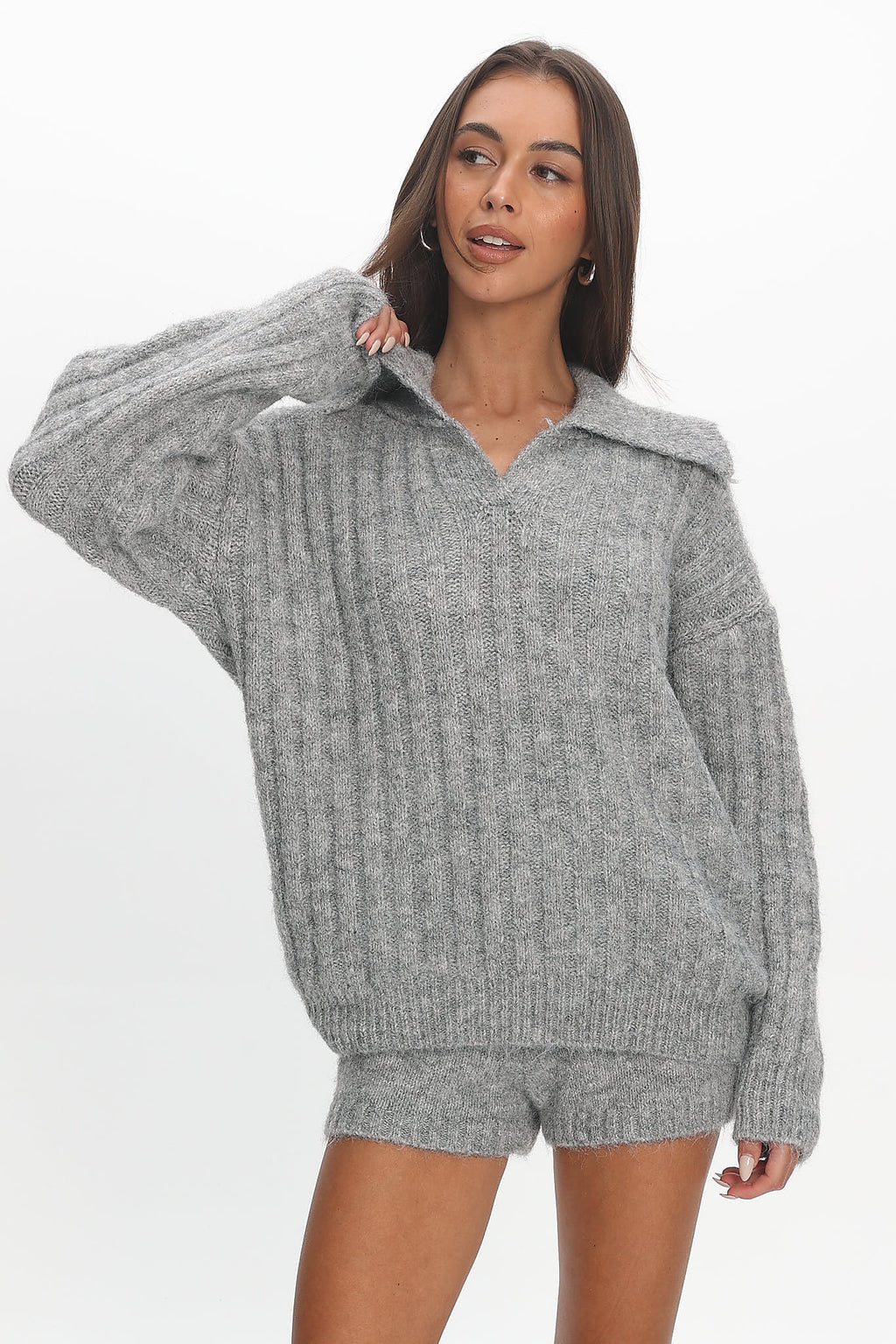 Jenae Oversized Drop Shoulder Sweater Grey by Selfie Leslie Australia