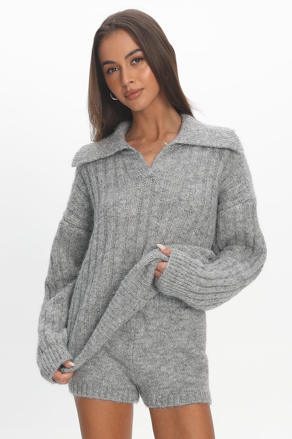 Jenae Oversized Drop Shoulder Sweater Grey by Selfie Leslie Australia
