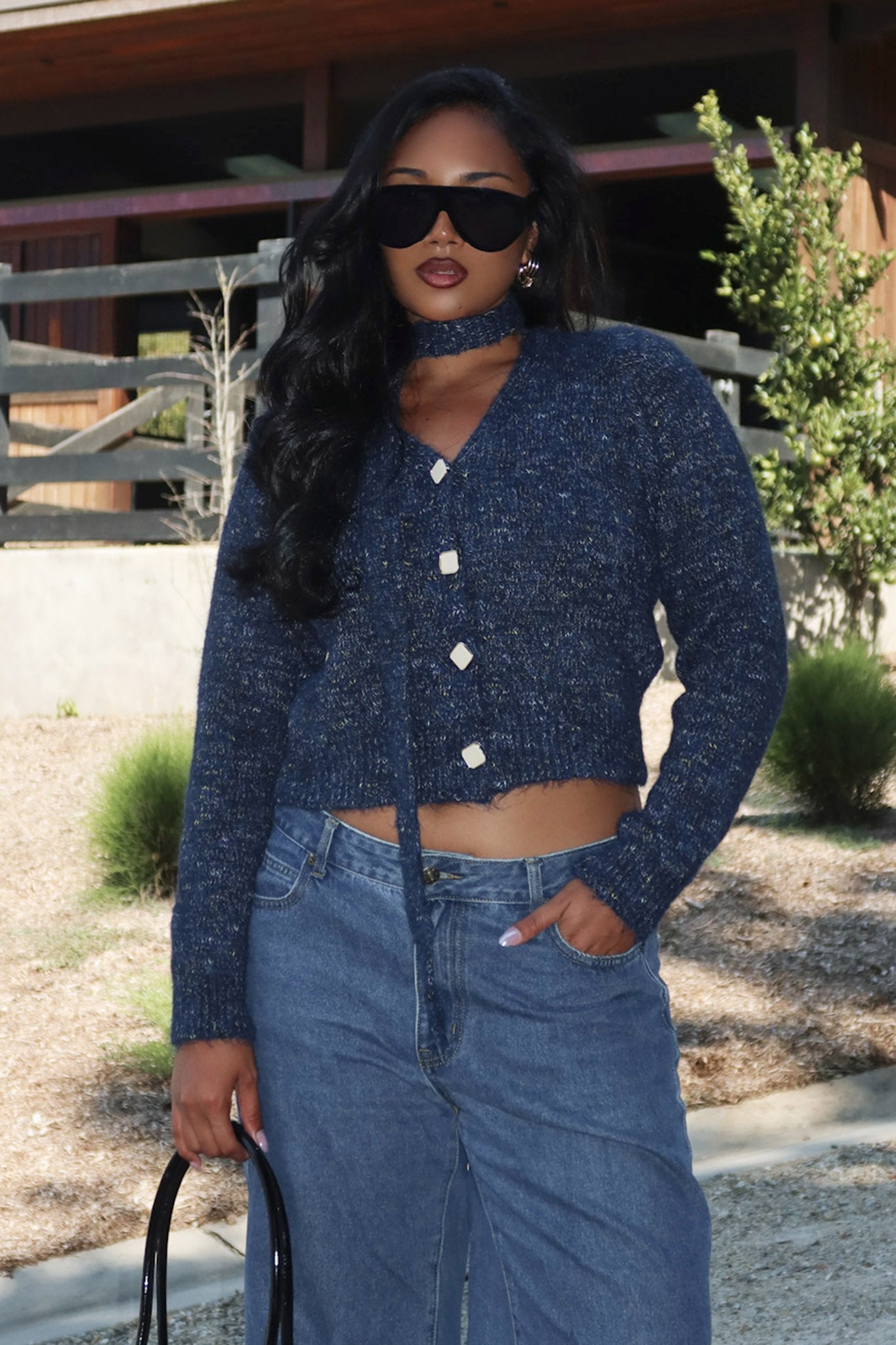She's Good Button-Up Knit Top Navy by Selfie Leslie Australia