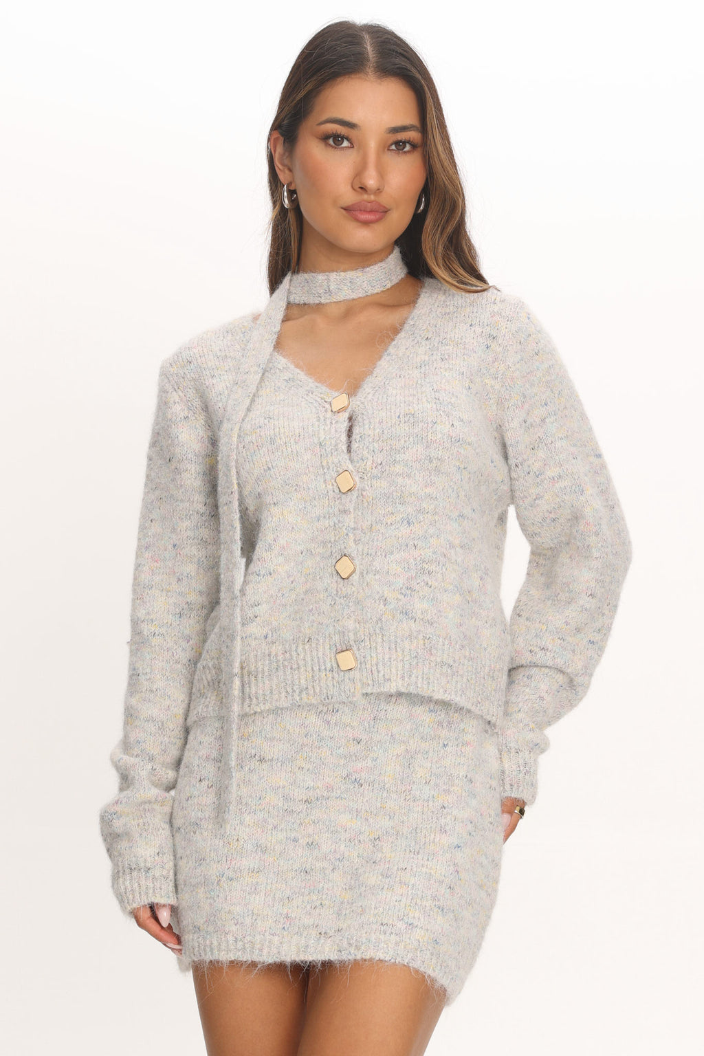 She's Good Button-Up Knit Top Grey