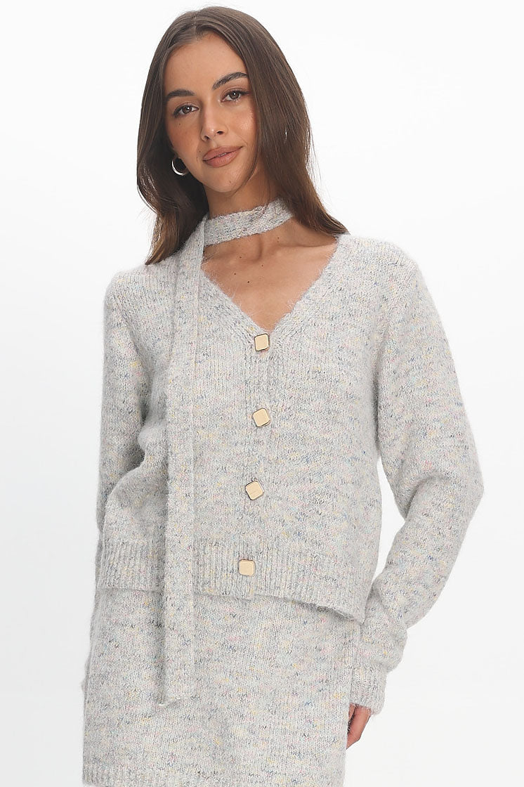 She's Good Button-Up Knit Top Grey