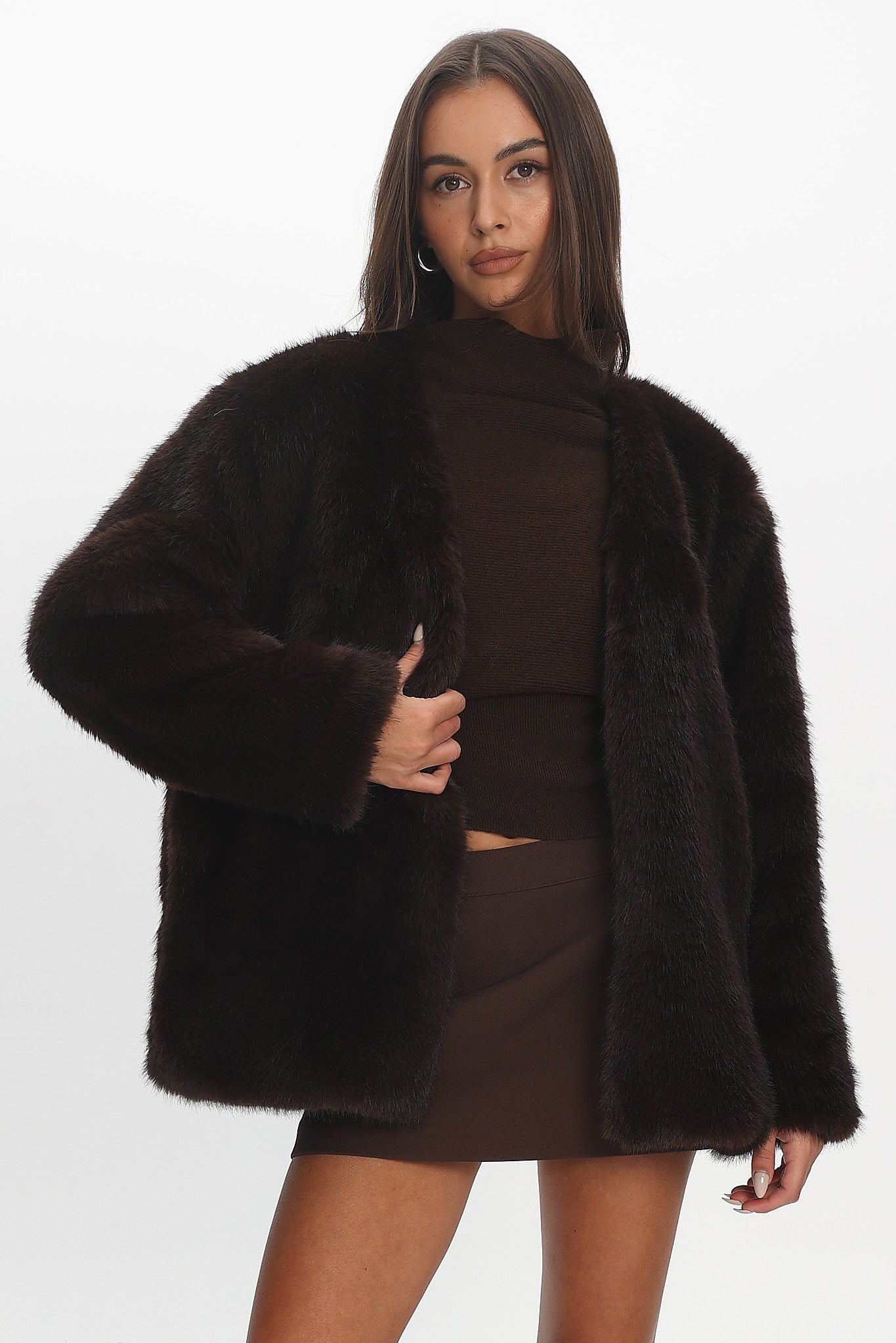 By The Fire Faux Fur Coat Chocolate by Selfie Leslie Australia