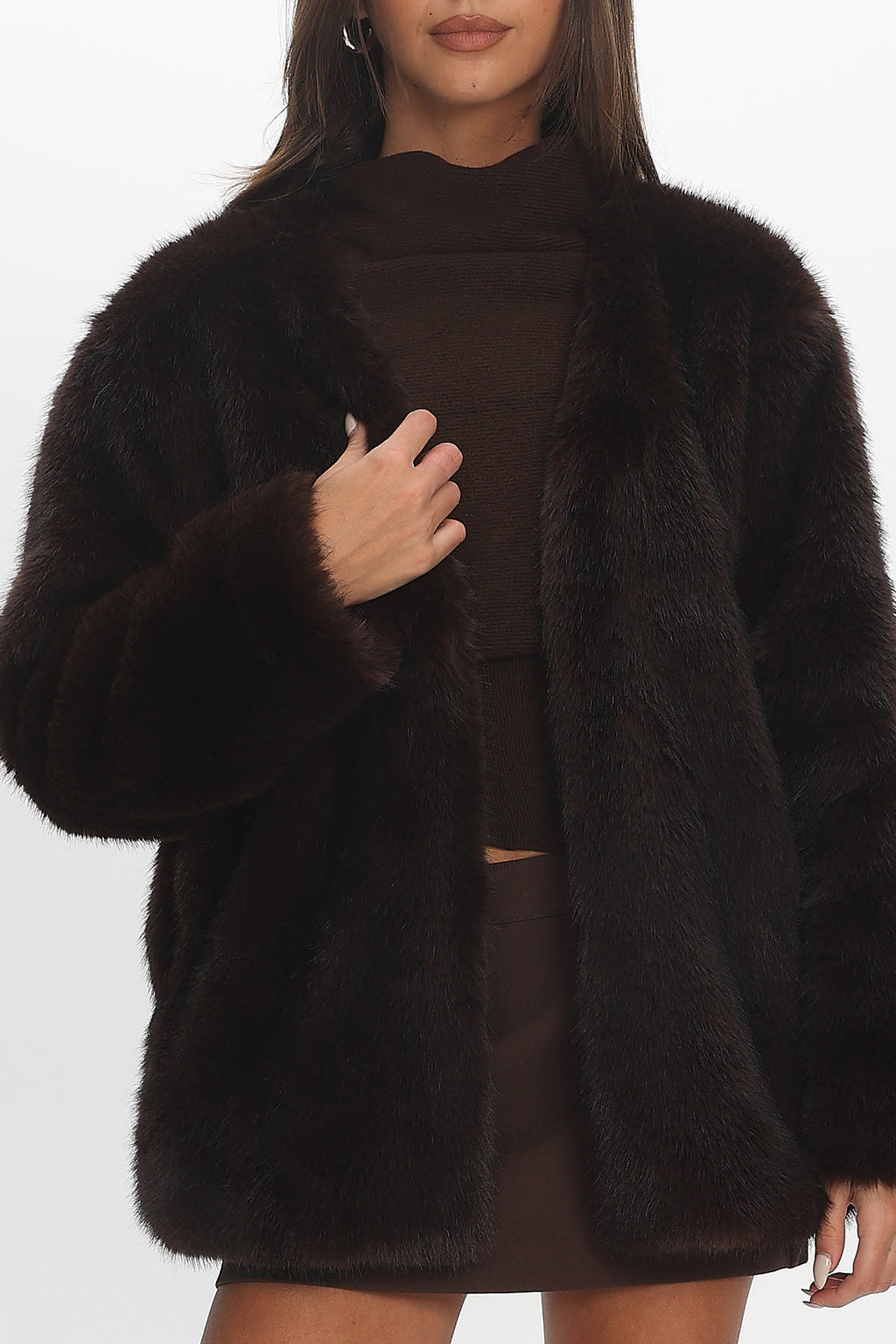 By The Fire Faux Fur Coat Chocolate by Selfie Leslie Australia