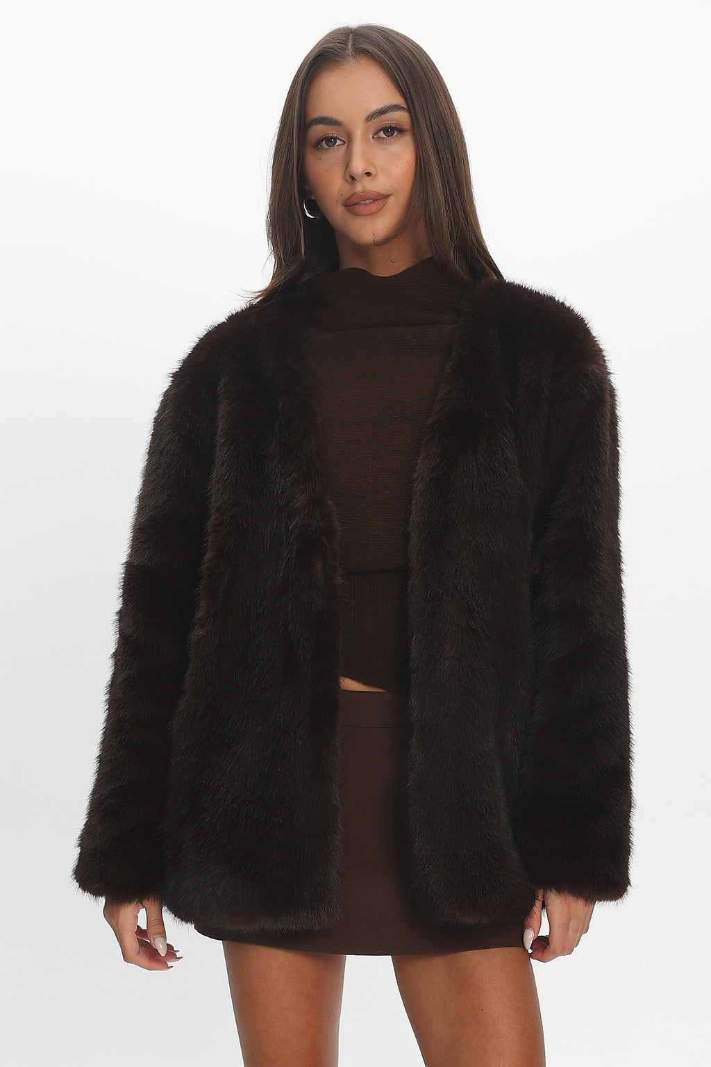 By The Fire Faux Fur Coat Chocolate by Selfie Leslie Australia