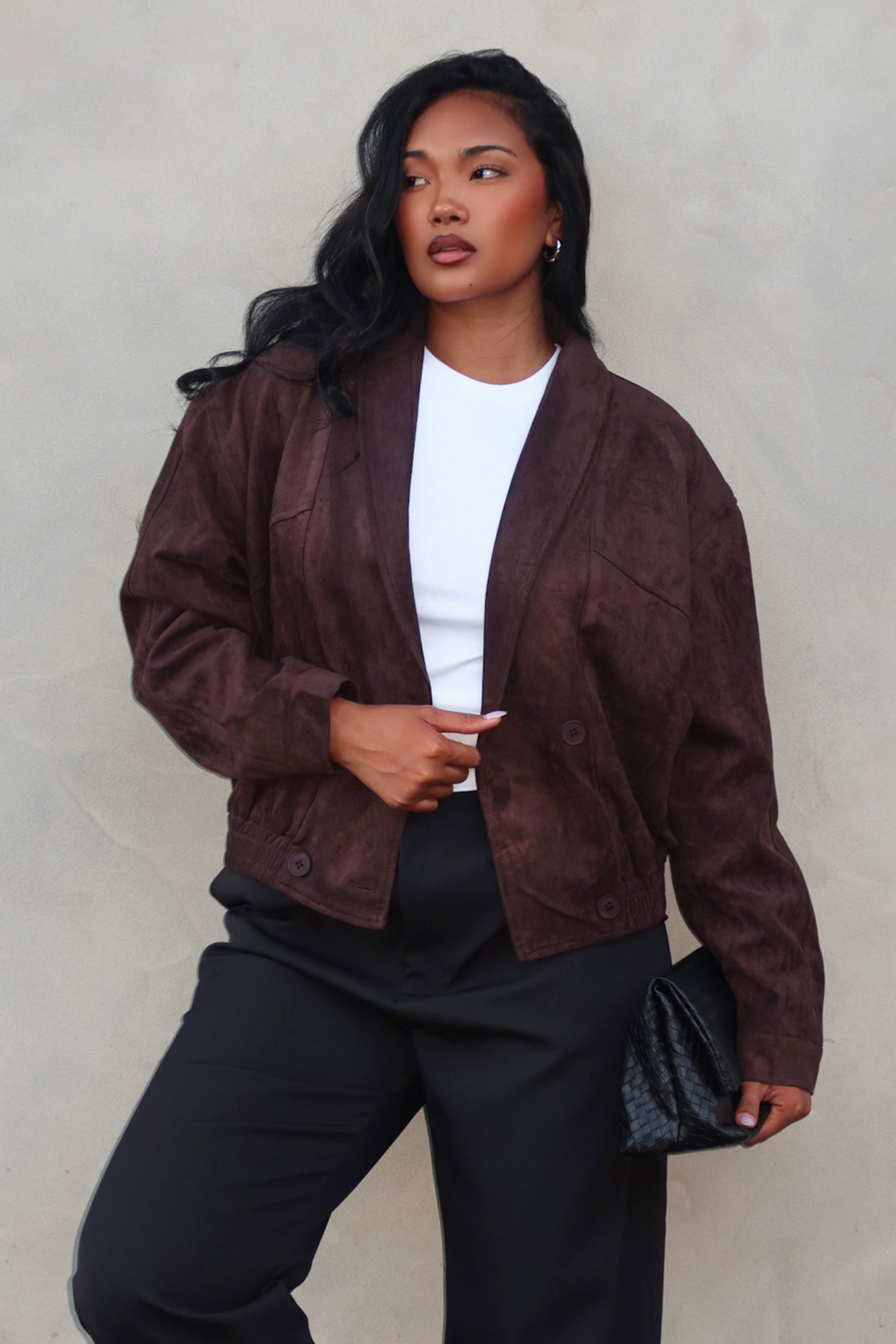 Rampage Faux Suede Blouson Jacket Chocolate by Selfie Leslie Australia
