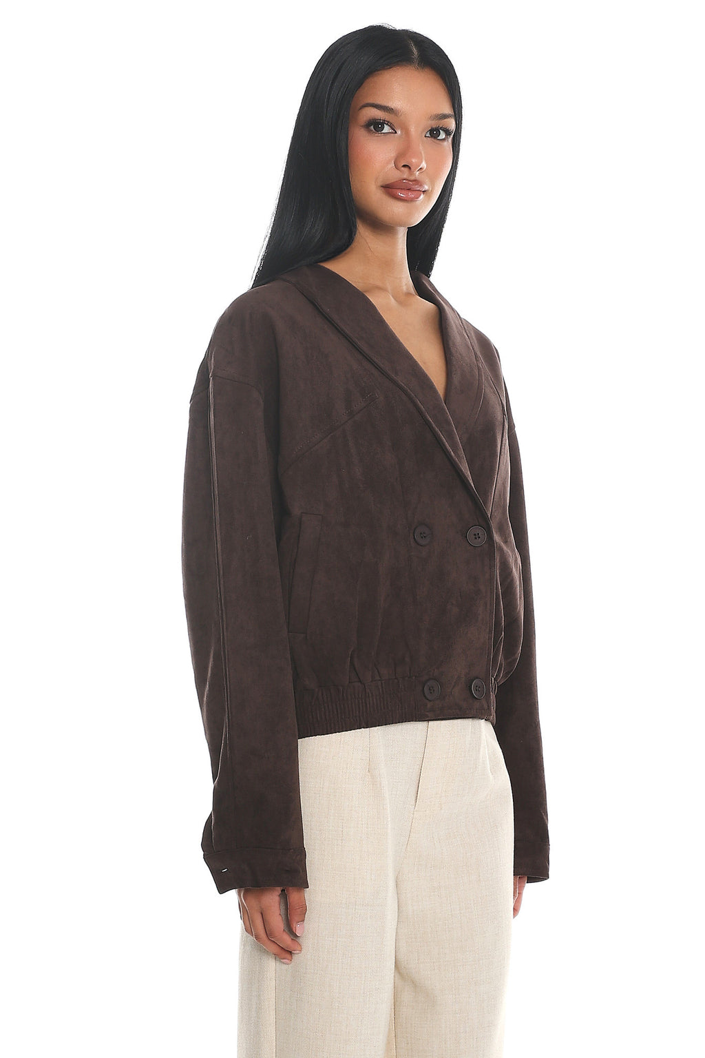 Rampage Faux Suede Blouson Jacket Chocolate by Selfie Leslie Australia