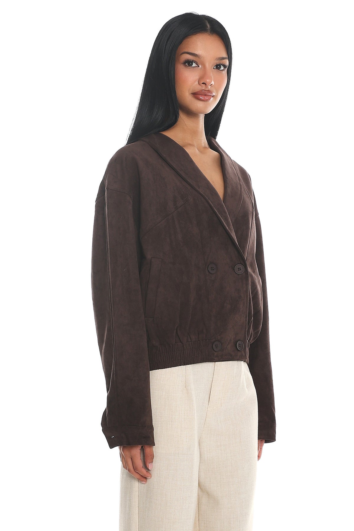 Rampage Faux Suede Blouson Jacket Chocolate by Selfie Leslie Australia