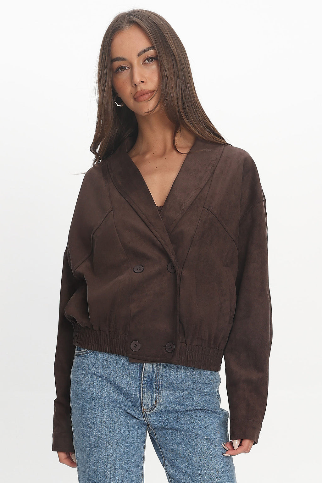 Rampage Faux Suede Blouson Jacket Chocolate by Selfie Leslie Australia