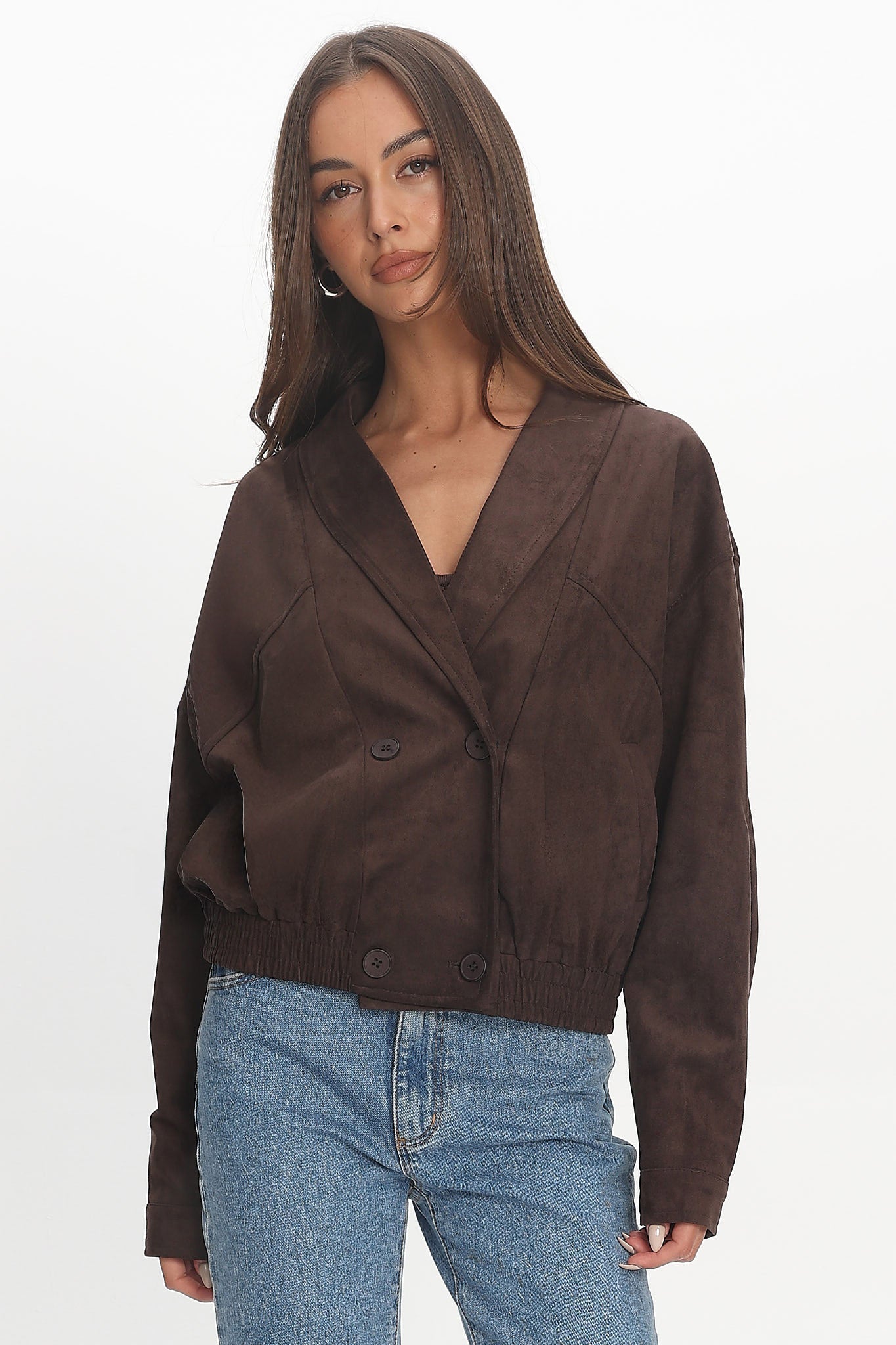 Rampage Faux Suede Blouson Jacket Chocolate by Selfie Leslie Australia