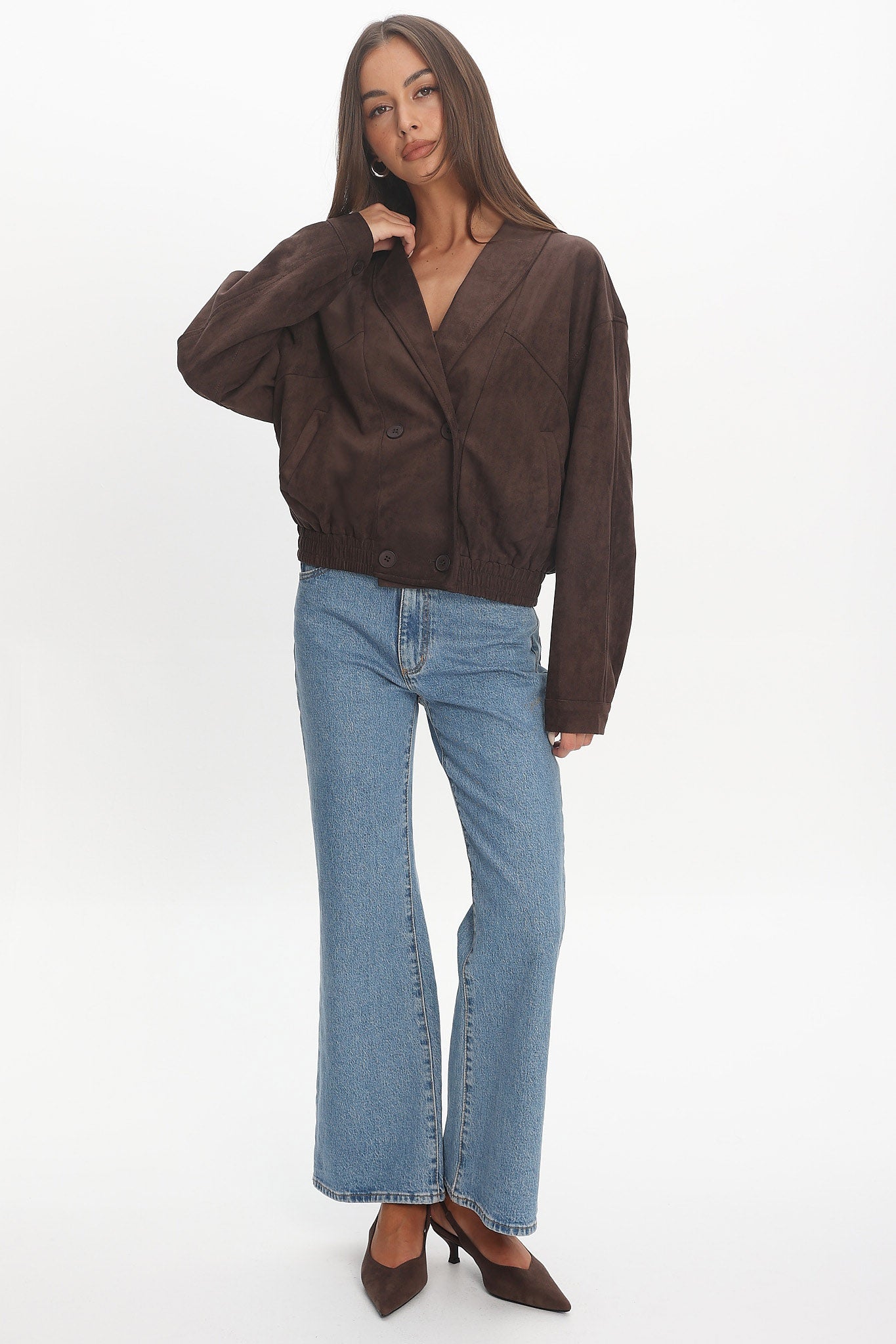 Rampage Faux Suede Blouson Jacket Chocolate by Selfie Leslie Australia