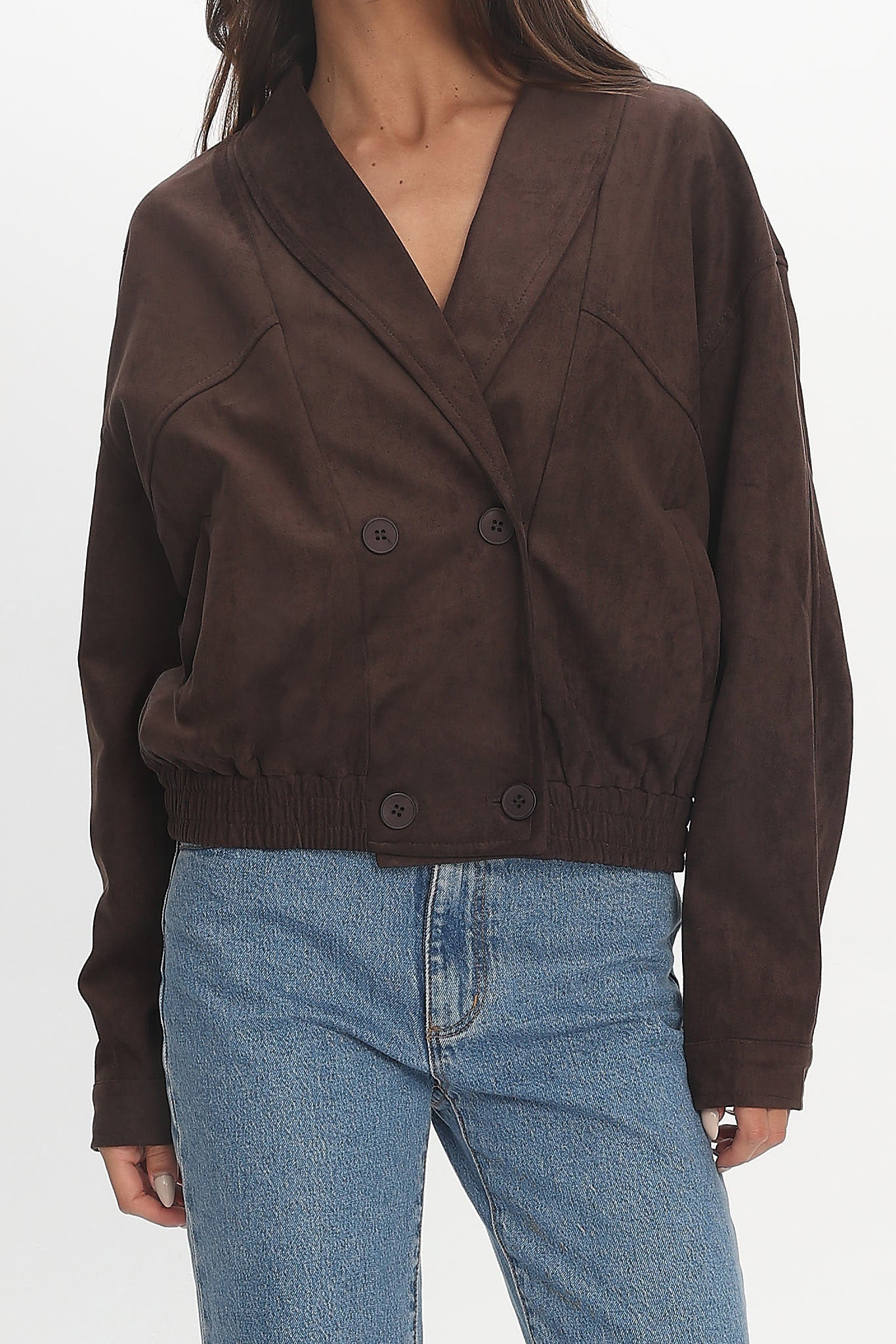 Rampage Faux Suede Blouson Jacket Chocolate by Selfie Leslie Australia