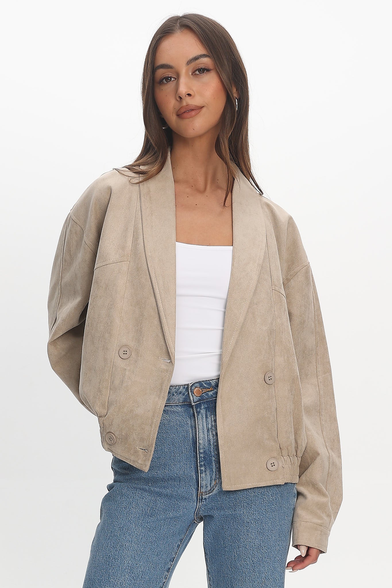 Rampage Faux Suede Blouson Jacket Sand by Selfie Leslie Australia