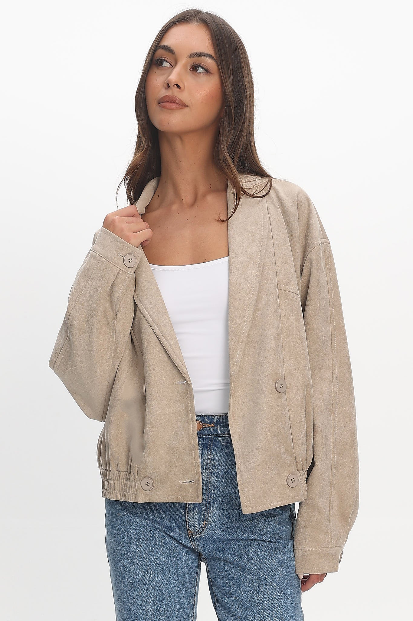 Rampage Faux Suede Blouson Jacket Sand by Selfie Leslie Australia