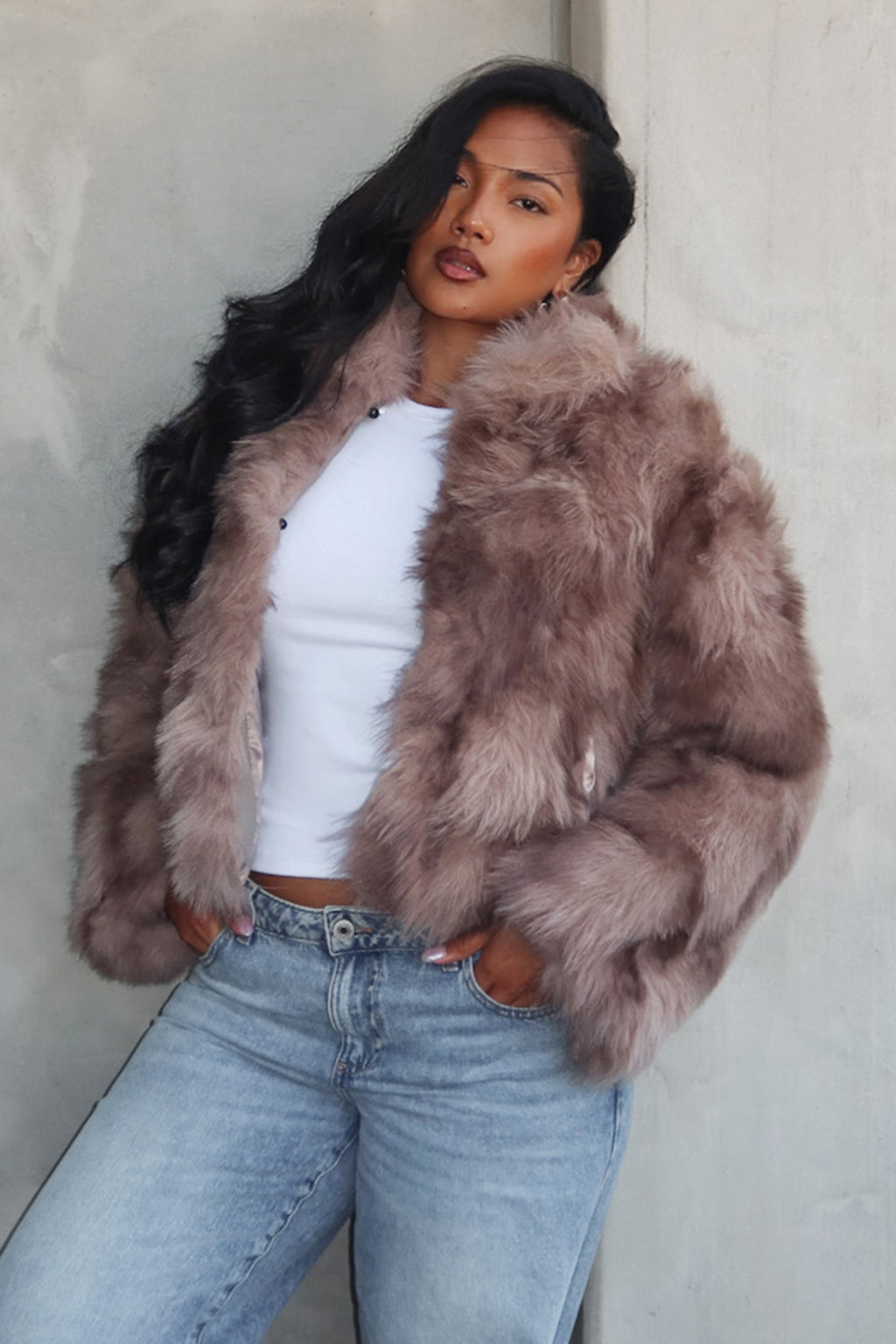Moving On Faux Fur Coat Mocha by Selfie Leslie Australia