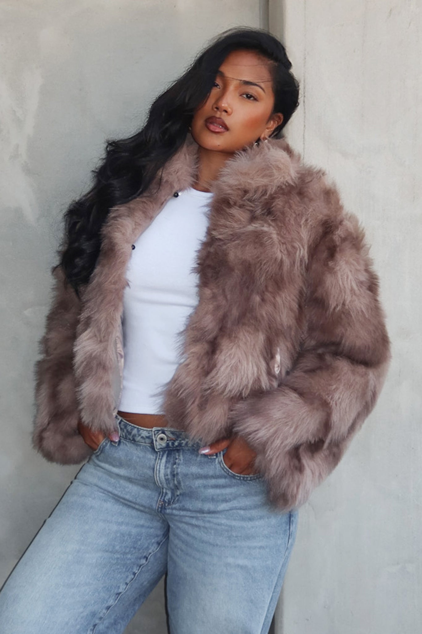 Moving On Faux Fur Coat Mocha by Selfie Leslie Australia