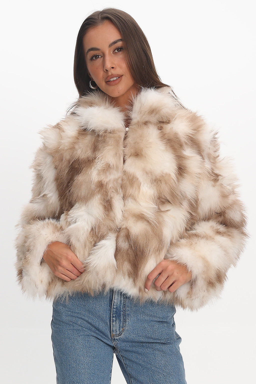 Moving On Faux Fur Coat Beige by Selfie Leslie Australia