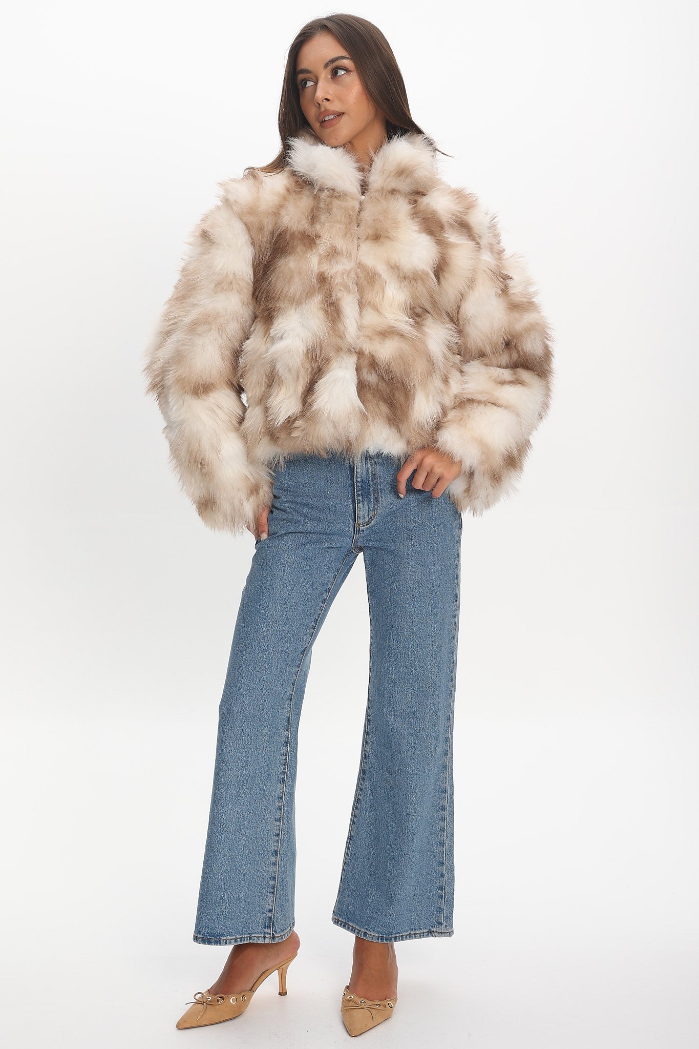 Moving On Faux Fur Coat Beige by Selfie Leslie Australia