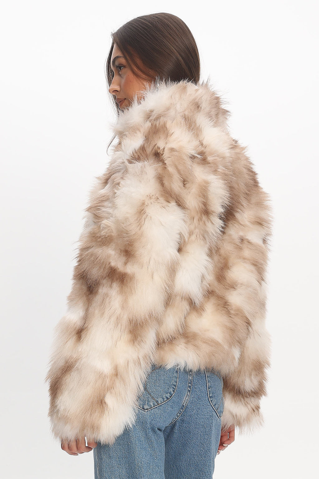 Moving On Faux Fur Coat Beige by Selfie Leslie Australia