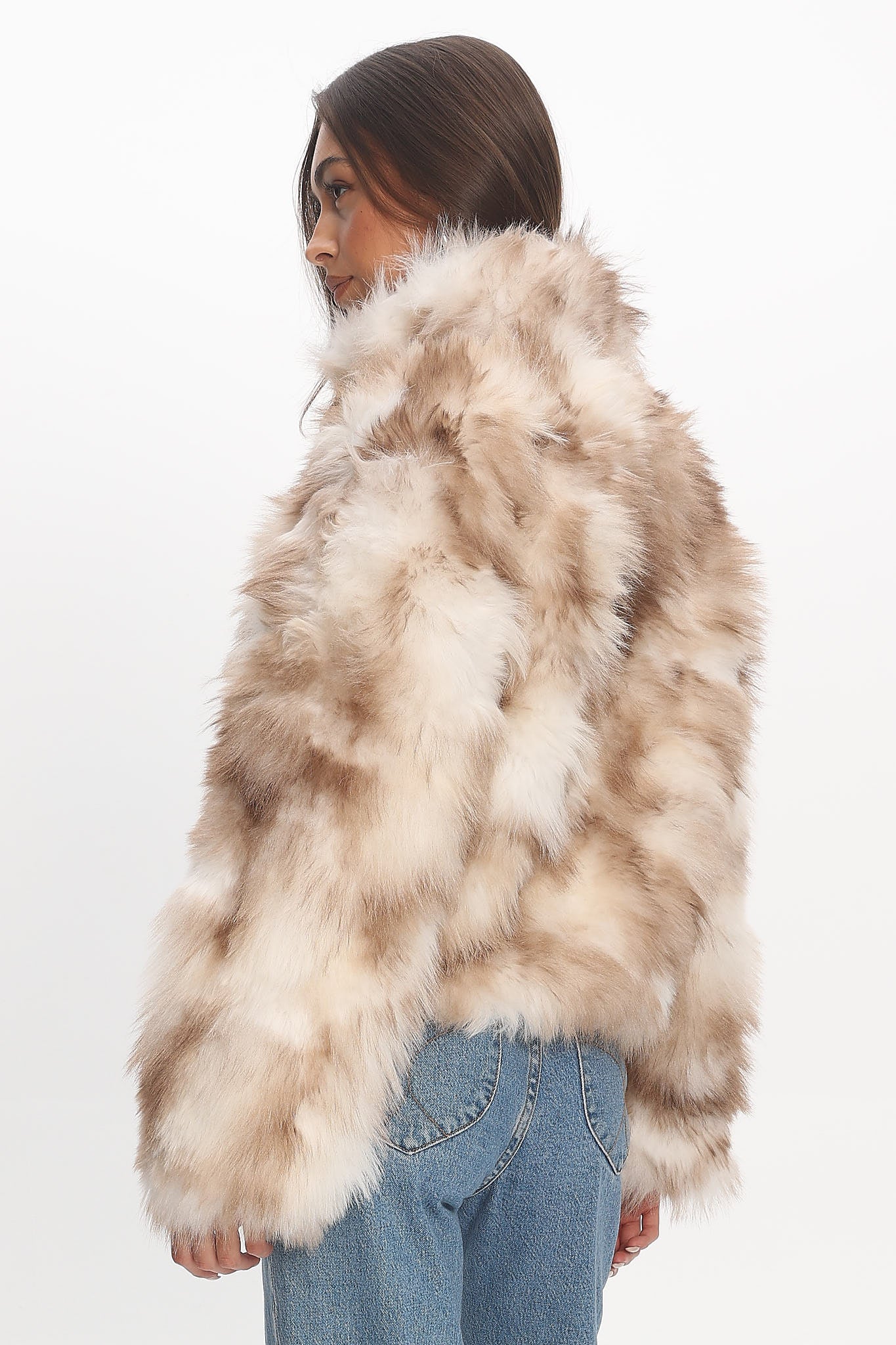 Moving On Faux Fur Coat Beige by Selfie Leslie Australia