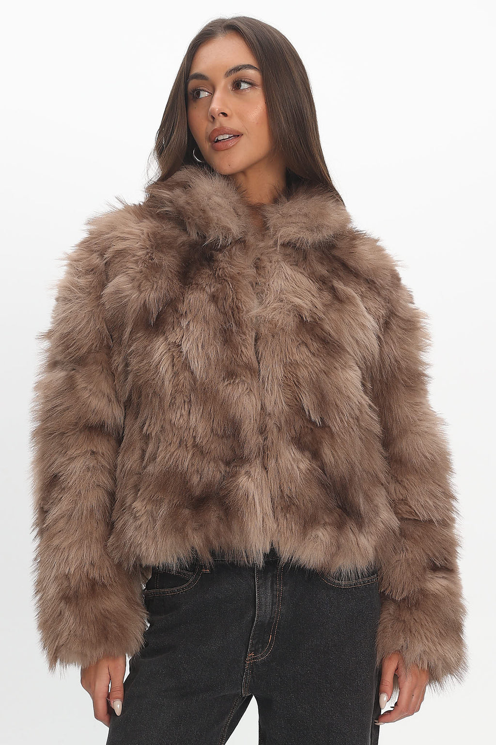 Moving On Faux Fur Coat Mocha by Selfie Leslie Australia