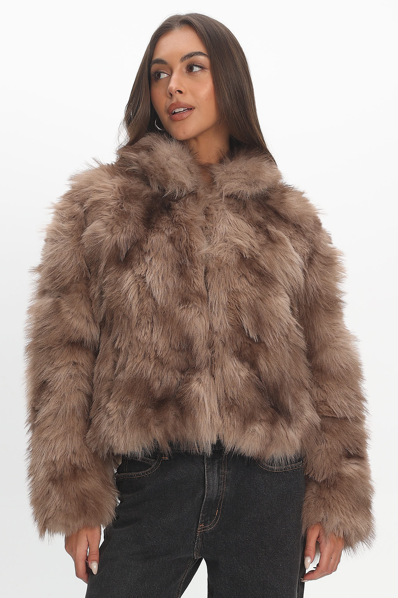 Moving On Faux Fur Coat Mocha by Selfie Leslie Australia