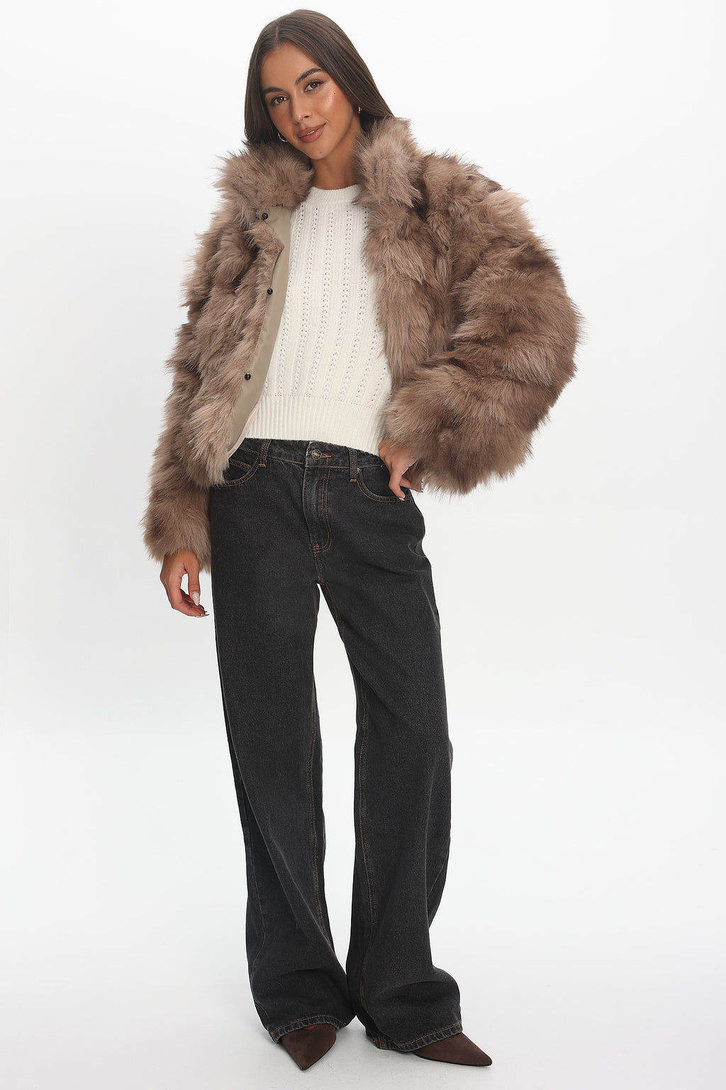 Moving On Faux Fur Coat Mocha by Selfie Leslie Australia
