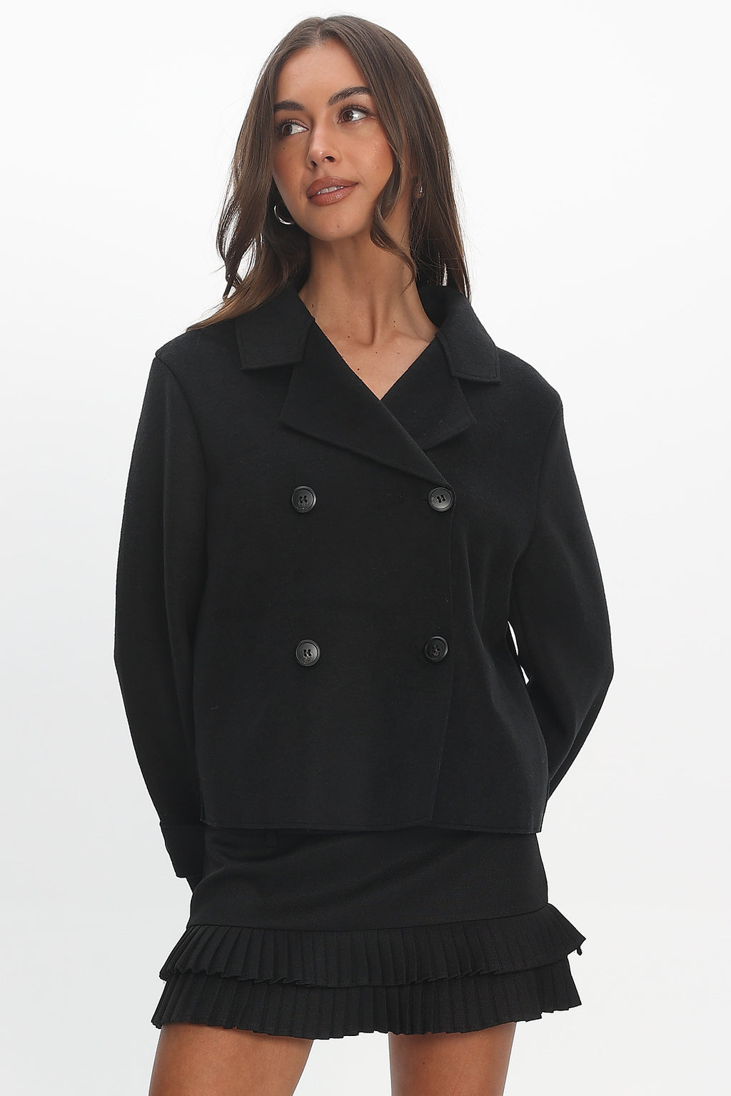 London Night Double-Breasted Coat Black by Selfie Leslie Australia