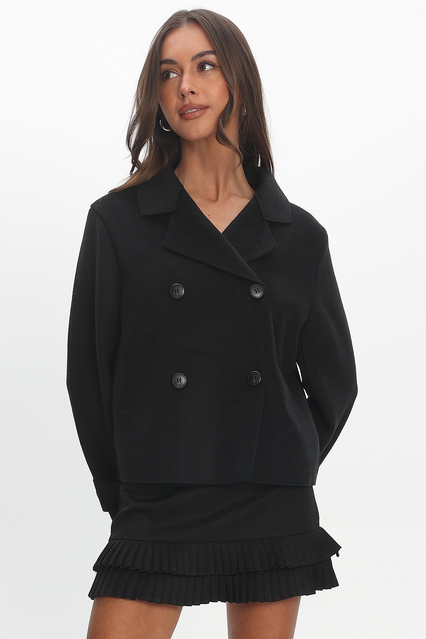 London Night Double-Breasted Coat Black by Selfie Leslie Australia