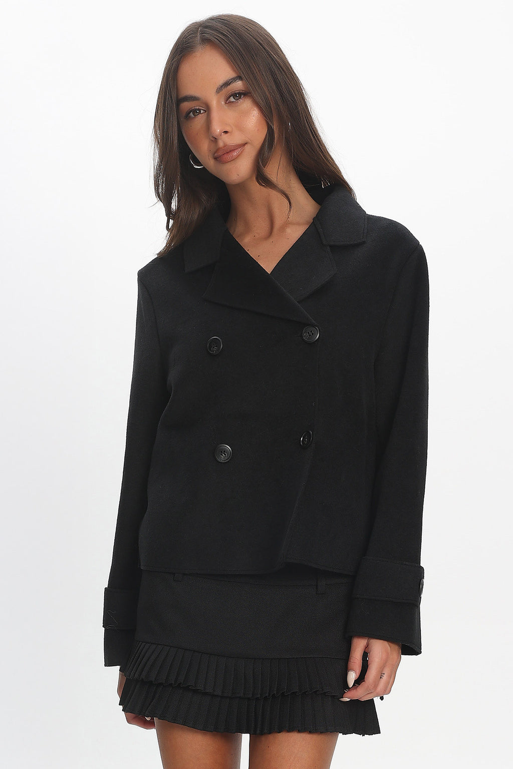 London Night Double-Breasted Coat Black by Selfie Leslie Australia