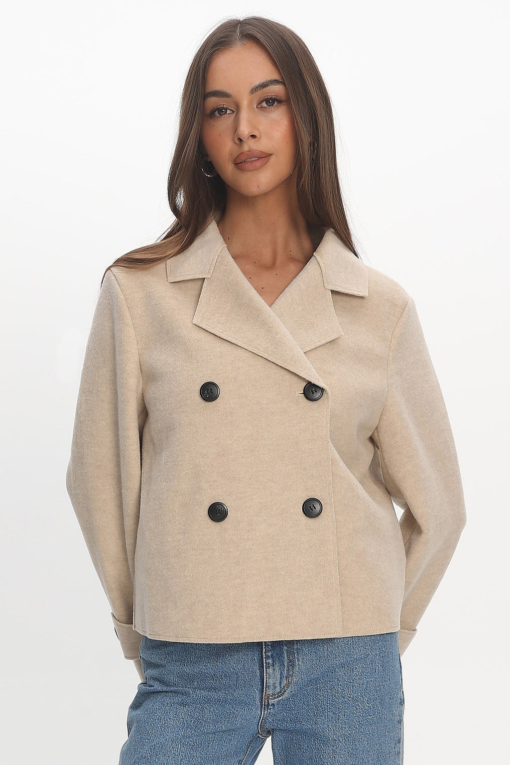 London Night Double-Breasted Coat Oat by Selfie Leslie Australia