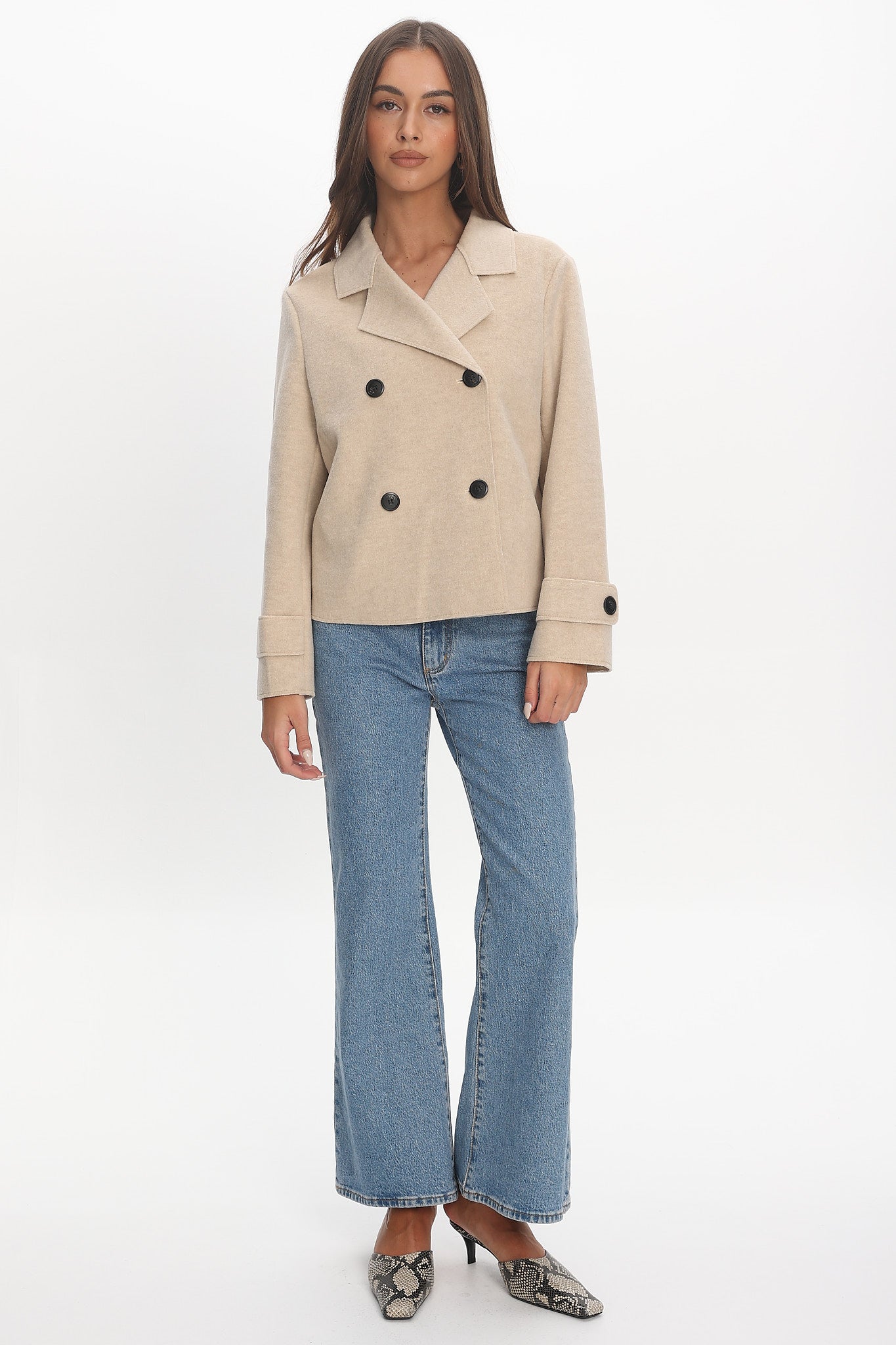 London Night Double-Breasted Coat Oat by Selfie Leslie Australia