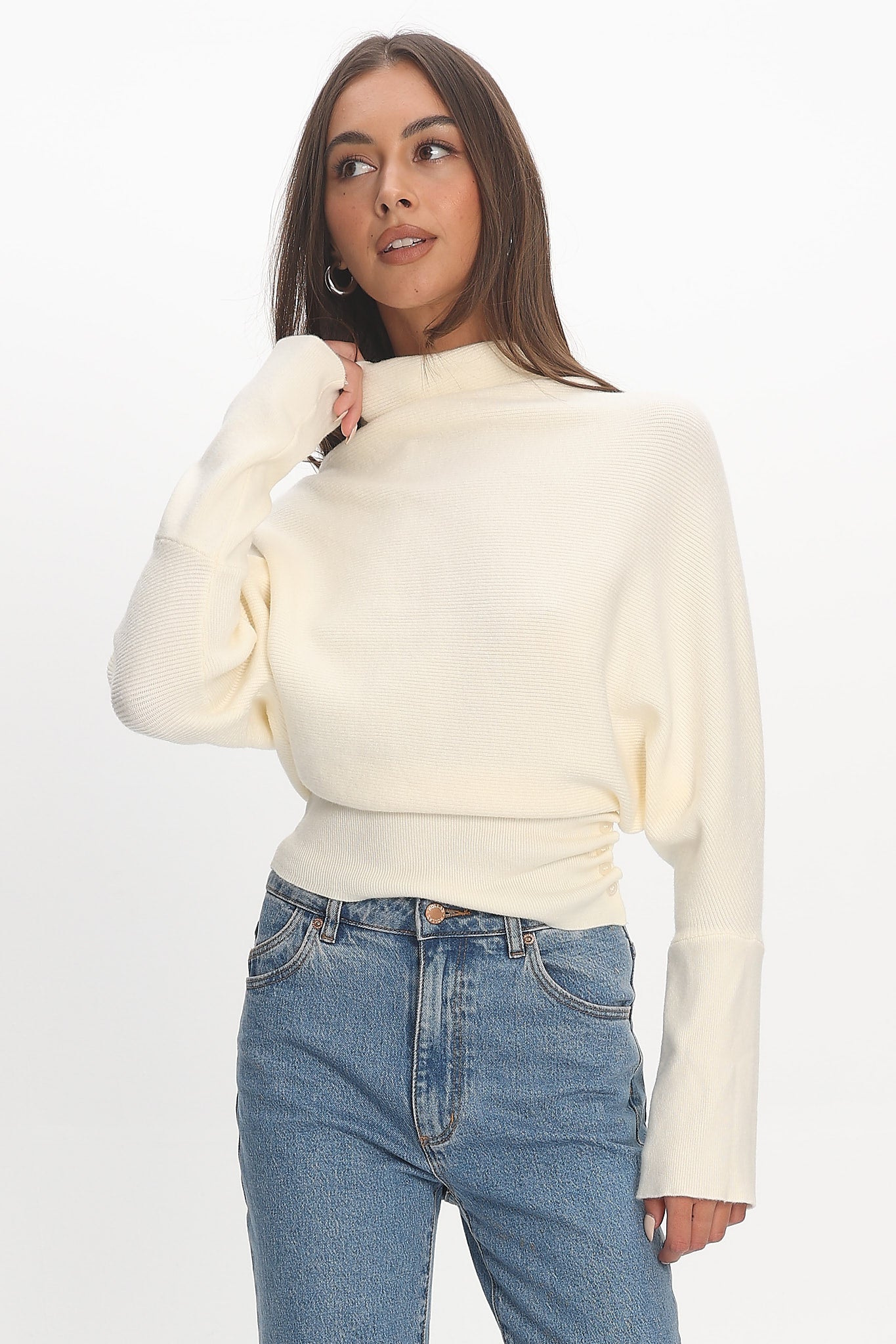 Zyah Turtleneck Knit Sweater Cream by Selfie Leslie Australia