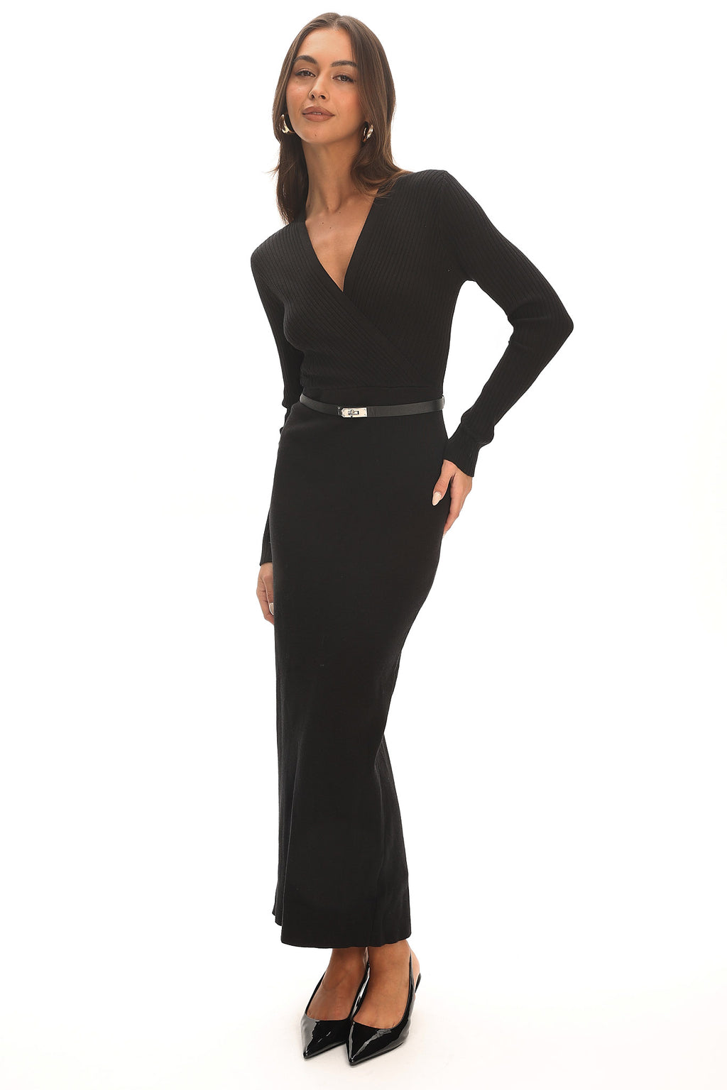 Casiah Belted Knit Maxi Dress Black by Selfie Leslie Australia