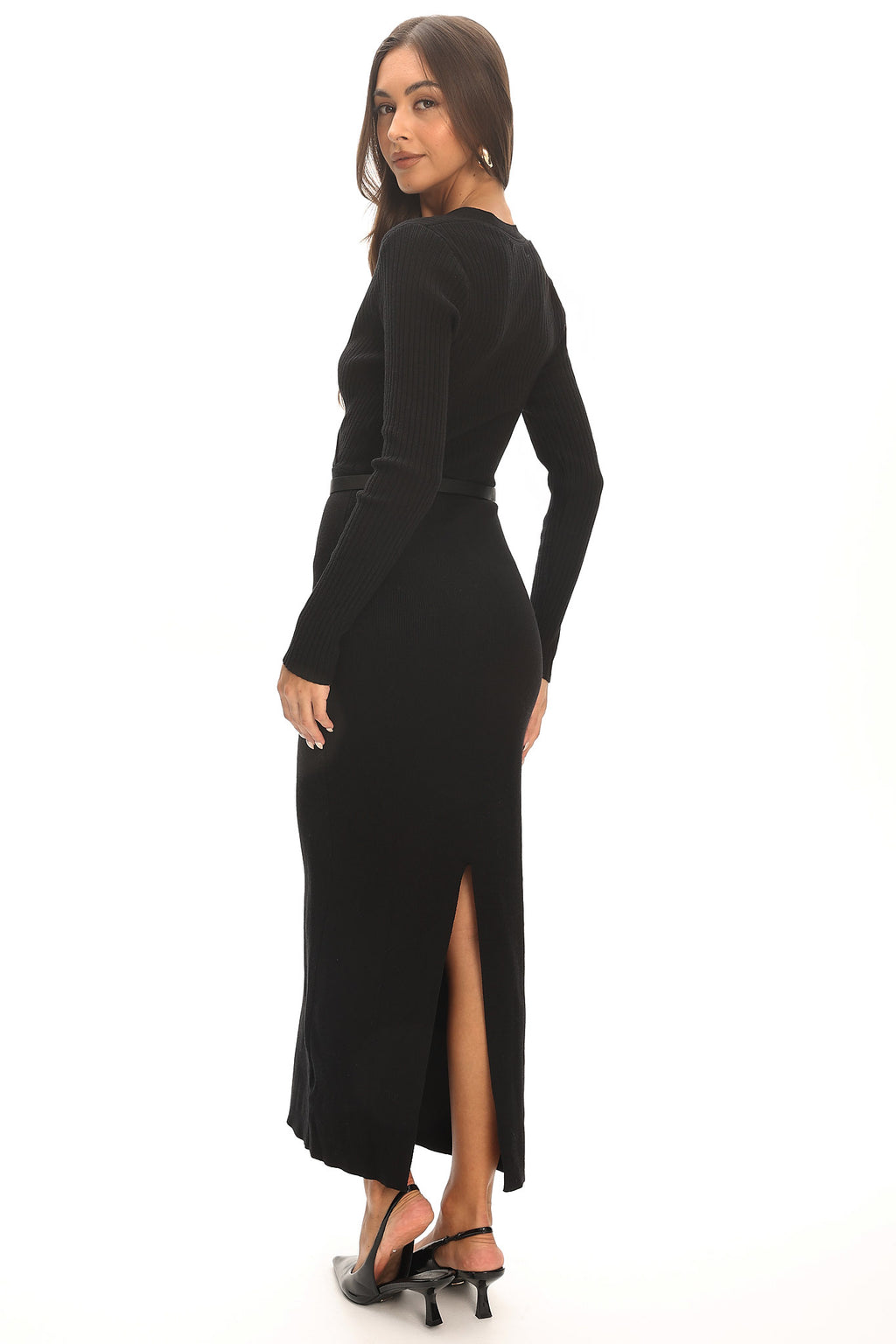 Casiah Belted Knit Maxi Dress Black by Selfie Leslie Australia