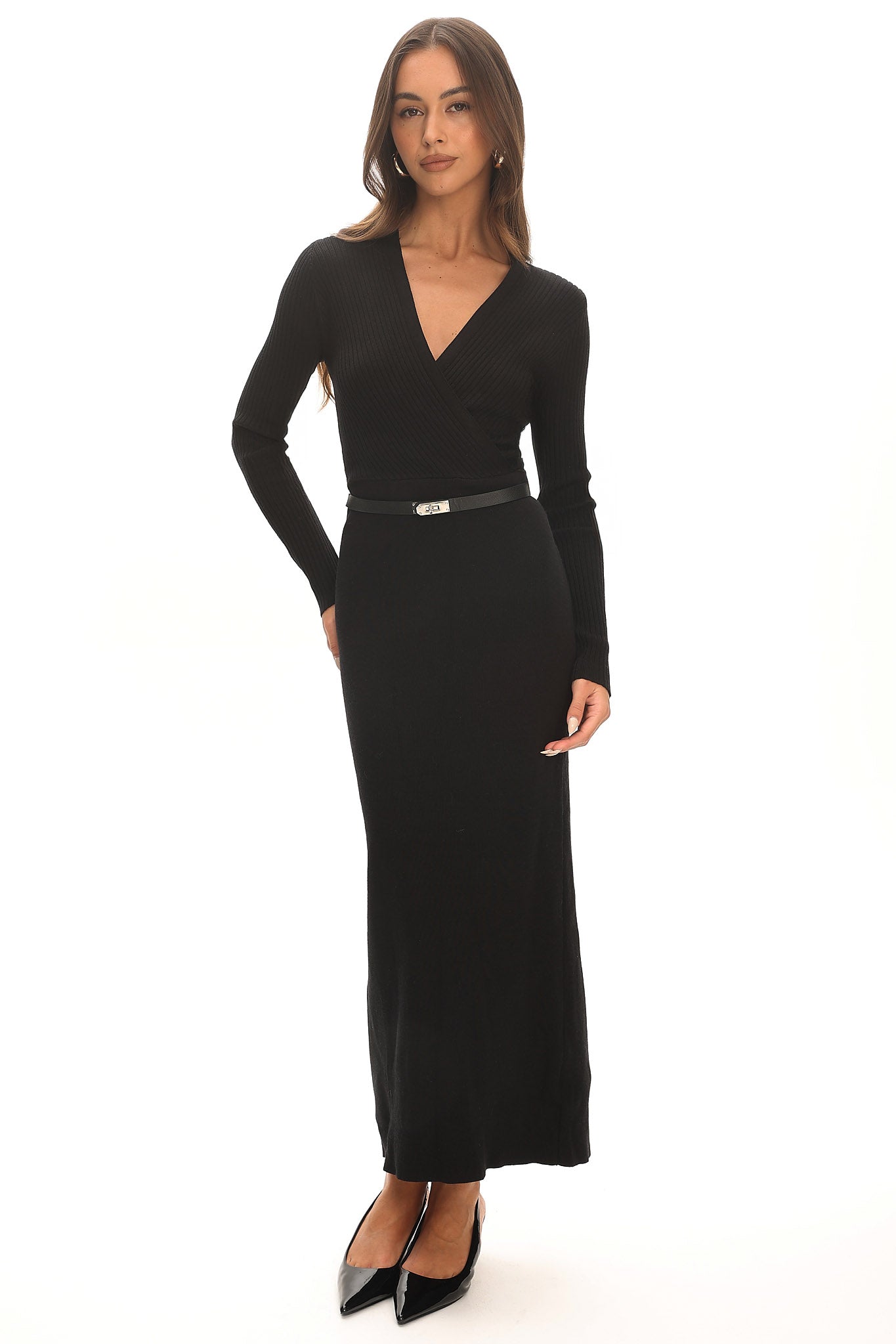 Casiah Belted Knit Maxi Dress Black by Selfie Leslie Australia