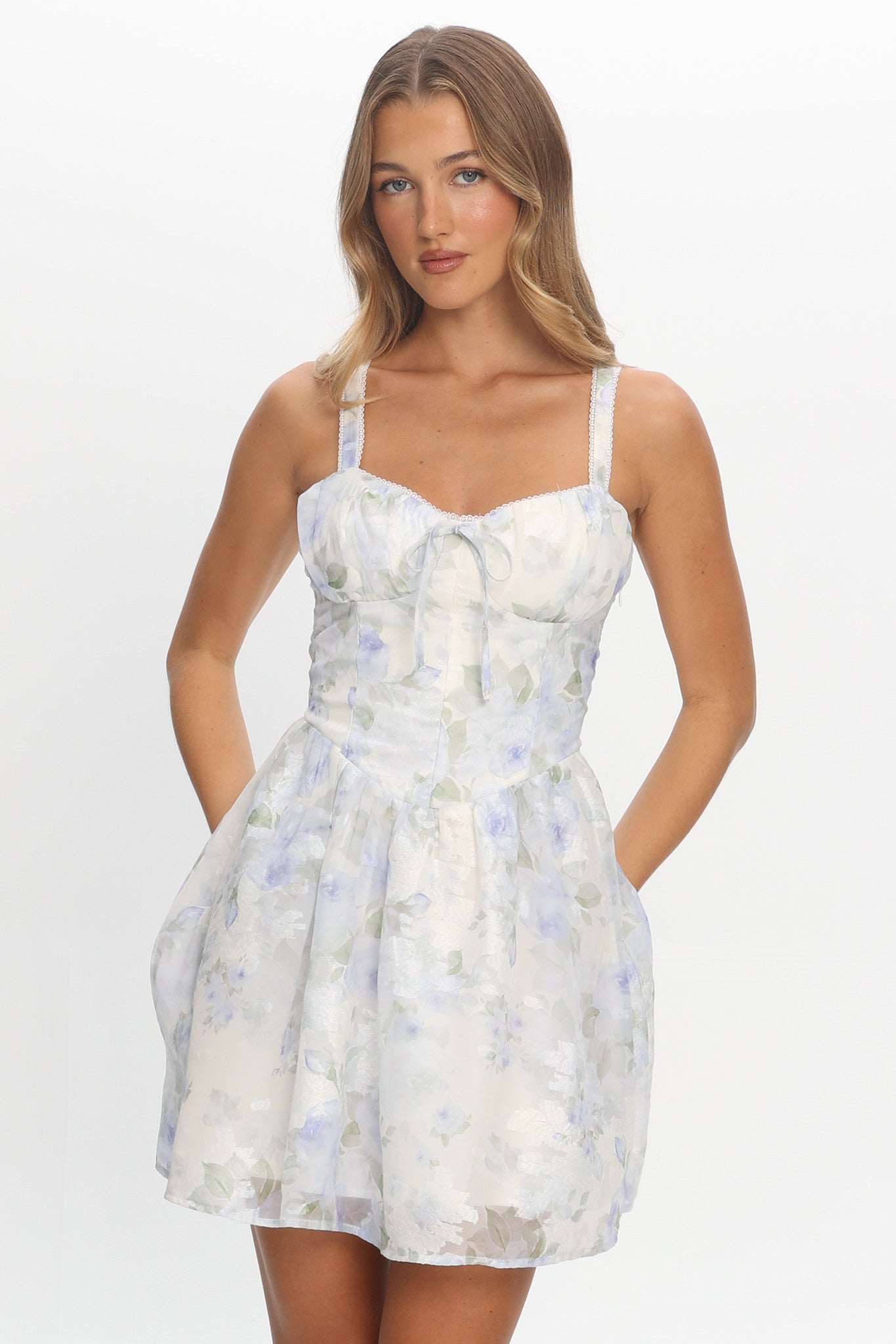 Miss Hollywood Lace-Up Back Mini Dress Ivory by Selfie Leslie Australia