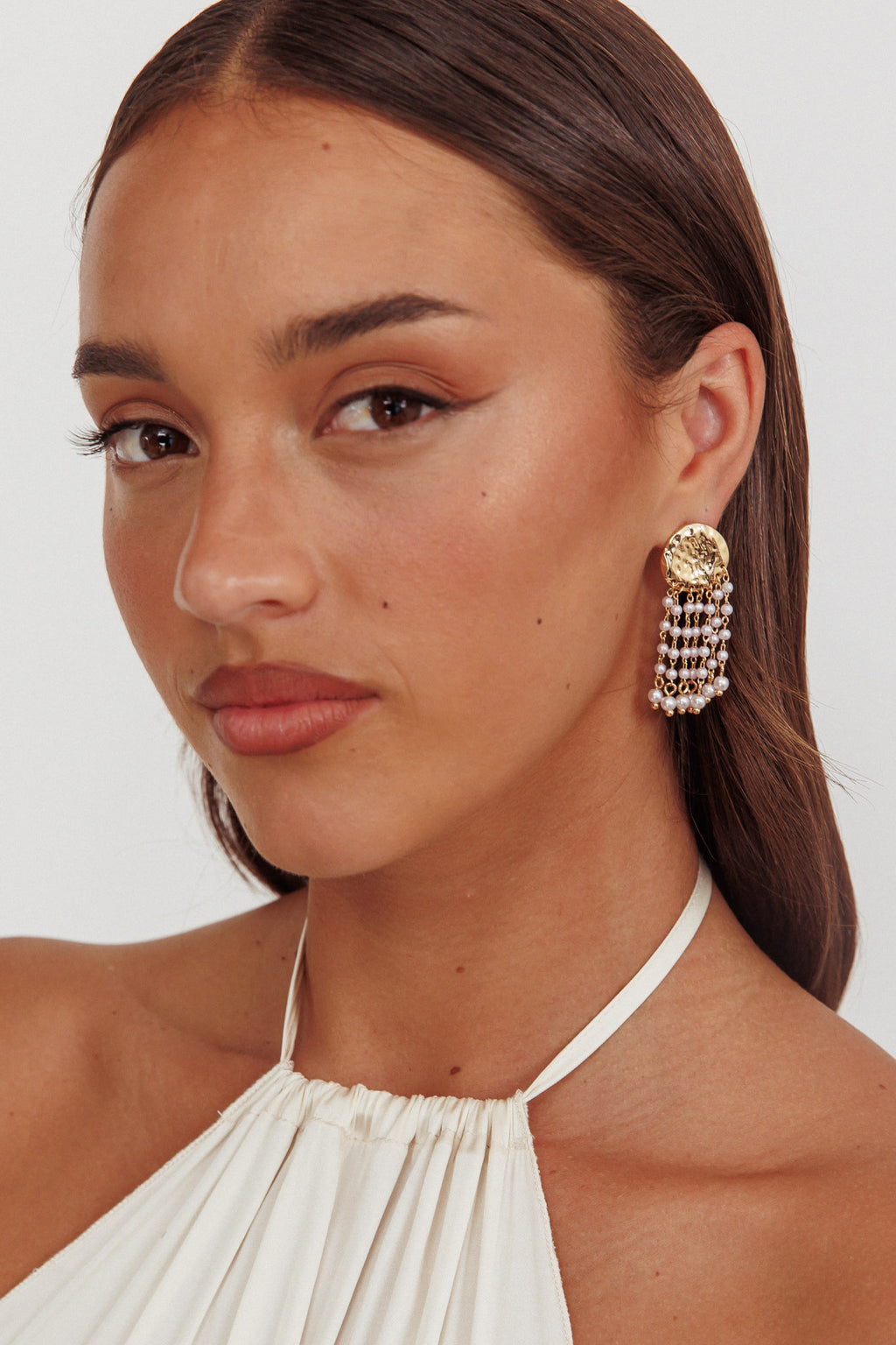 Alina Hammered Circle Tassel Earrings Gold Pearl by Selfie Leslie Australia