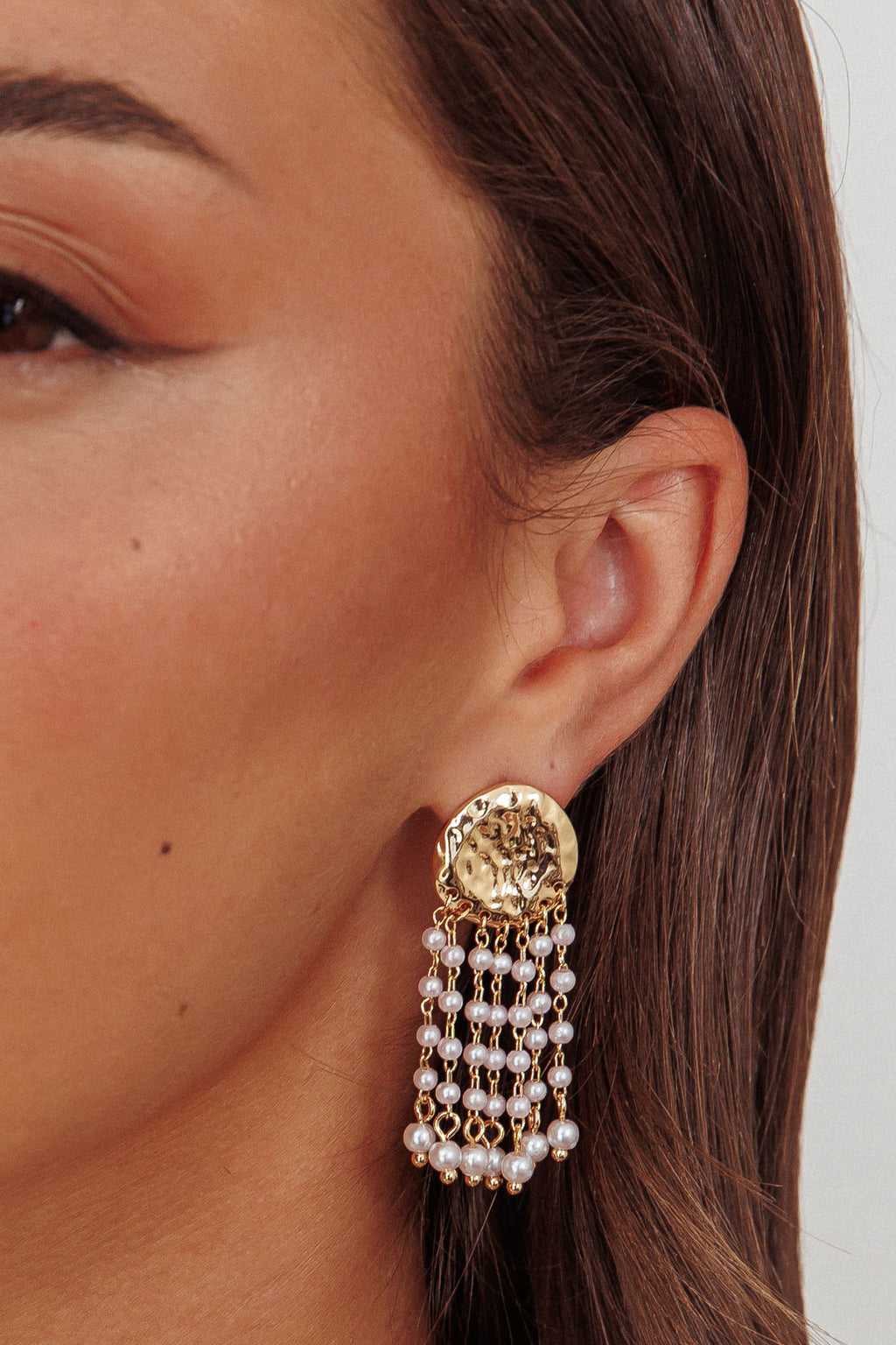 Alina Hammered Circle Tassel Earrings Gold Pearl by Selfie Leslie Australia