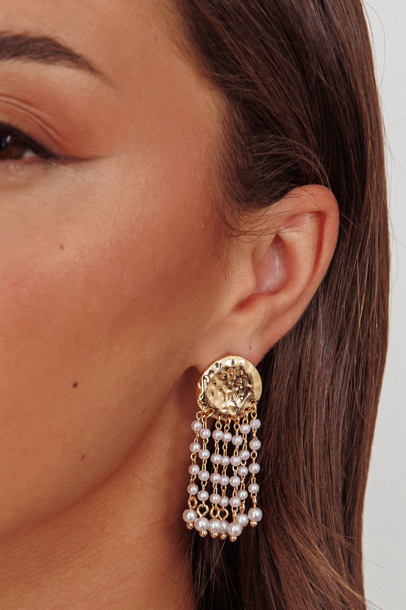 Alina Hammered Circle Tassel Earrings Gold Pearl by Selfie Leslie Australia