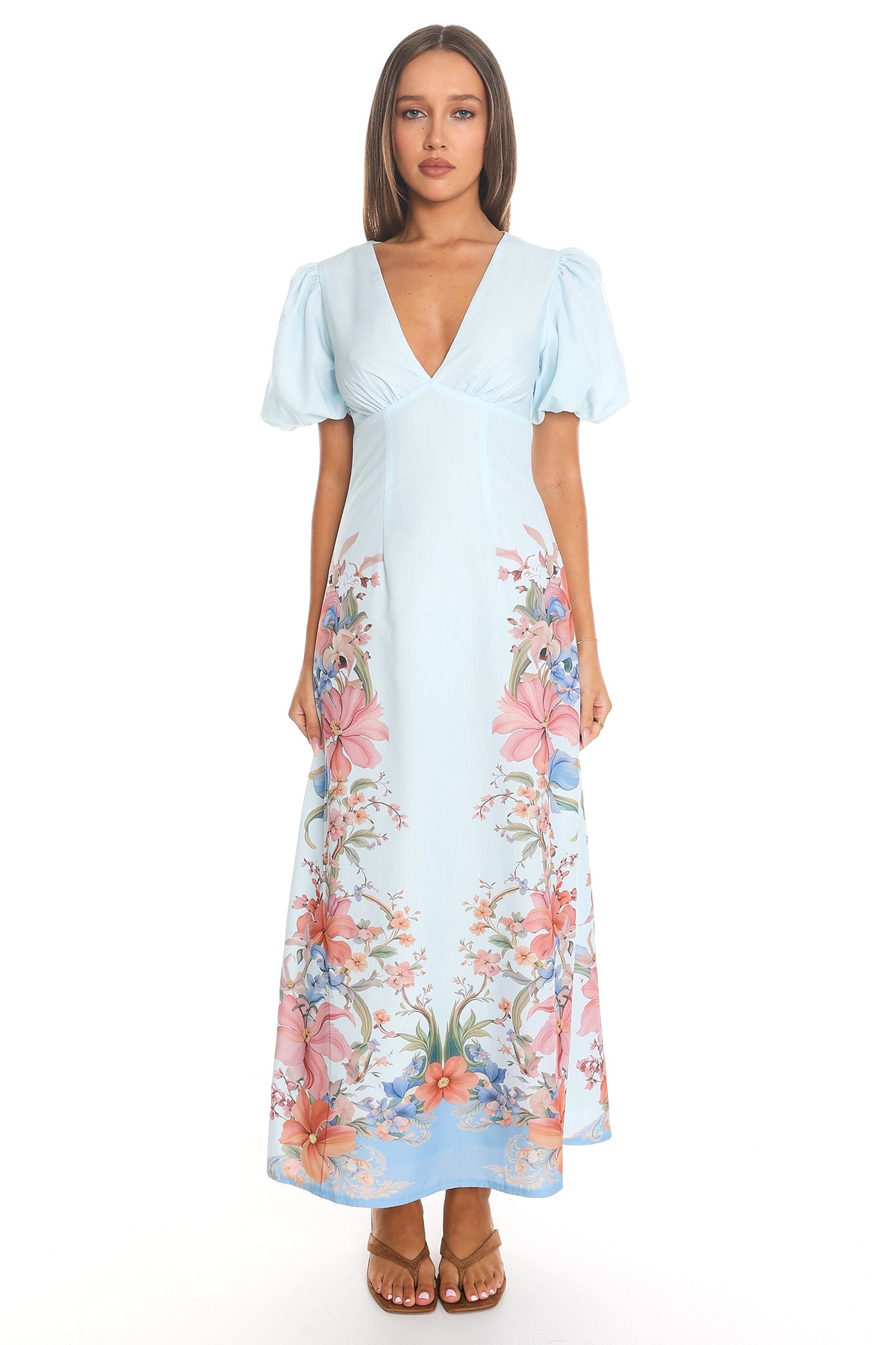 Hesperia Puff Sleeve Maxi Dress Light Blue