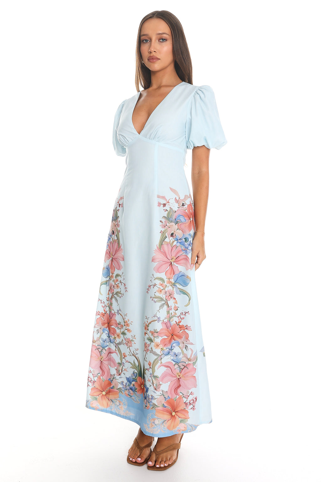 Hesperia Puff Sleeve Maxi Dress Light Blue