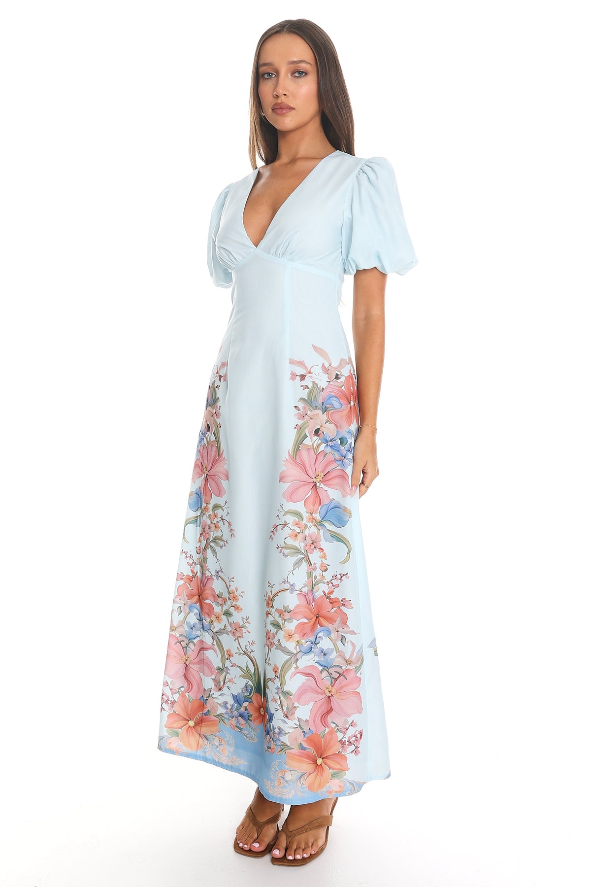 Hesperia Puff Sleeve Maxi Dress Light Blue