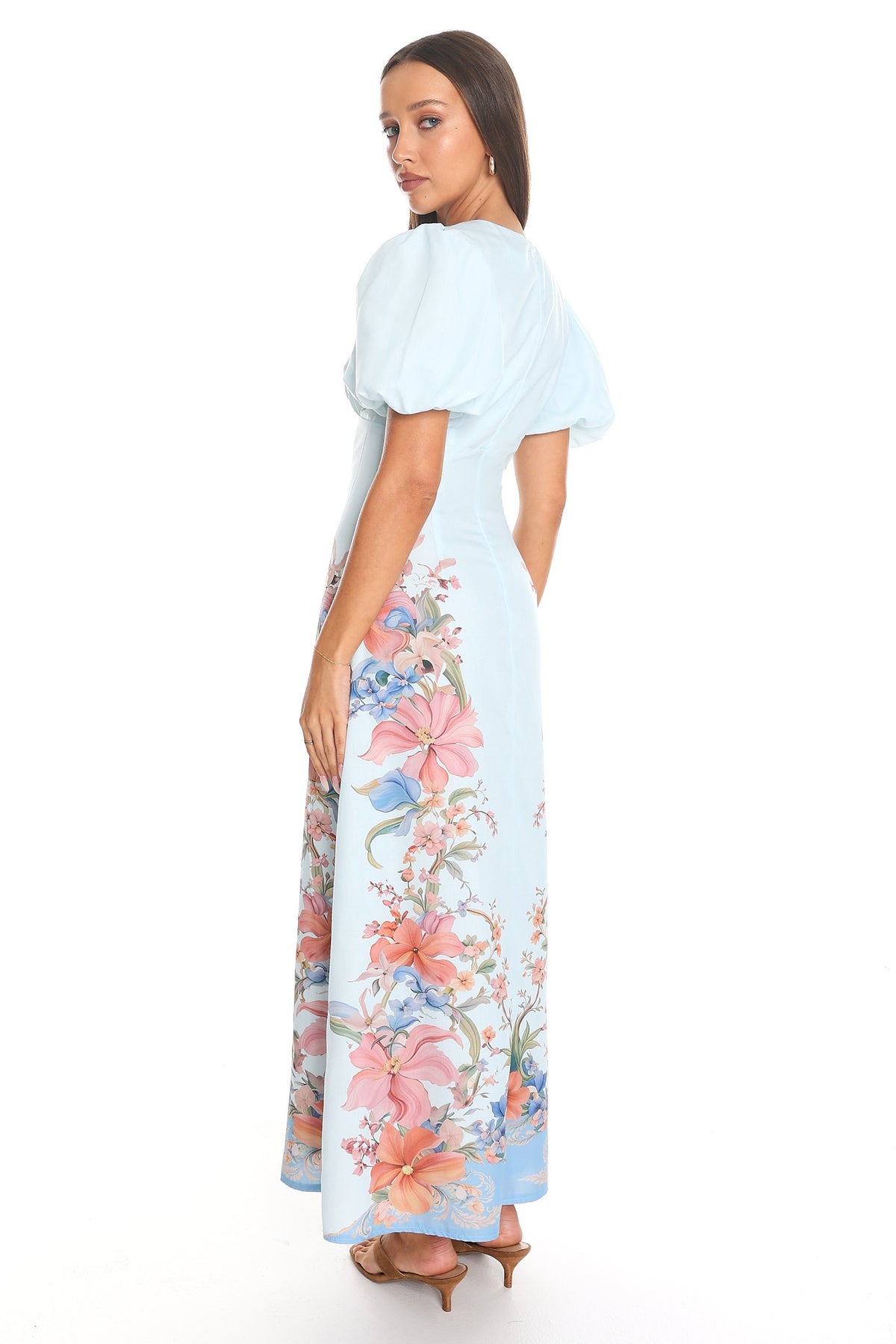 Hesperia Puff Sleeve Maxi Dress Light Blue