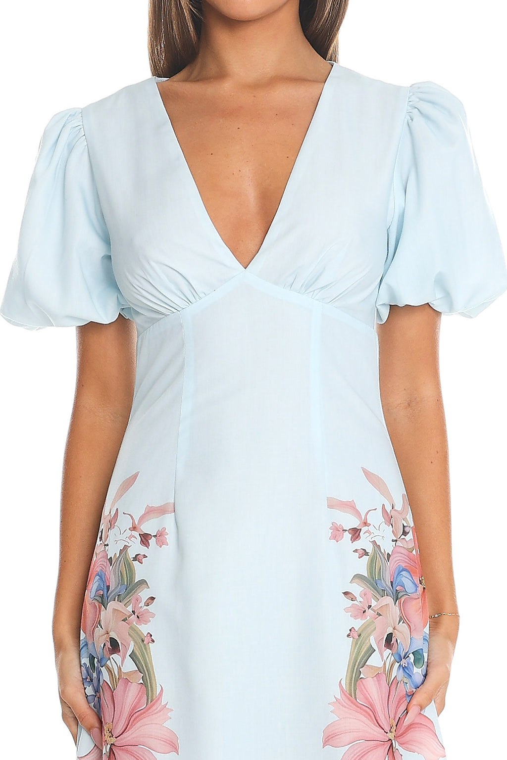 Hesperia Puff Sleeve Maxi Dress Light Blue