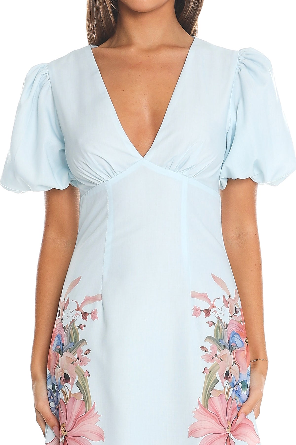 Hesperia Puff Sleeve Maxi Dress Light Blue