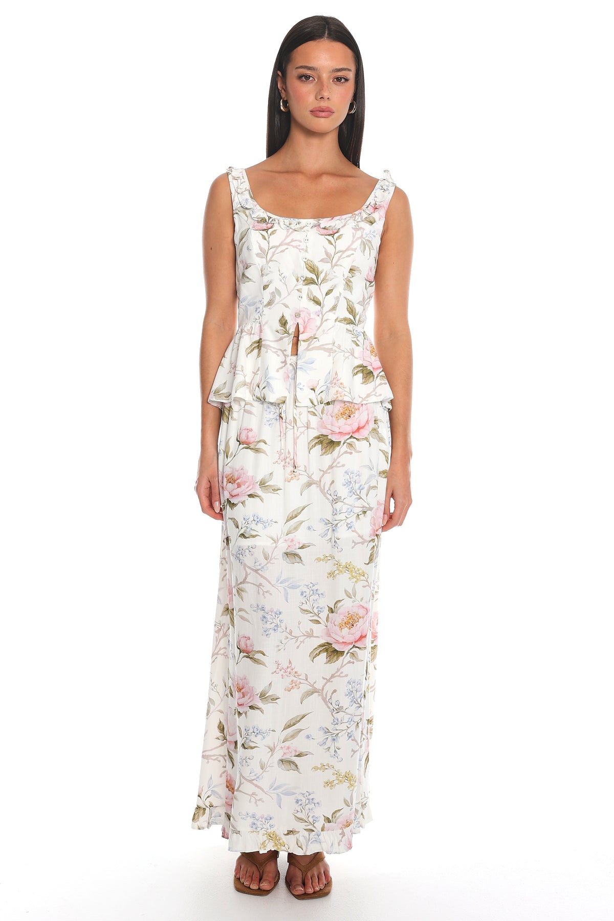 Last Spring Floral Peplum Top Off White by Selfie Leslie Australia
