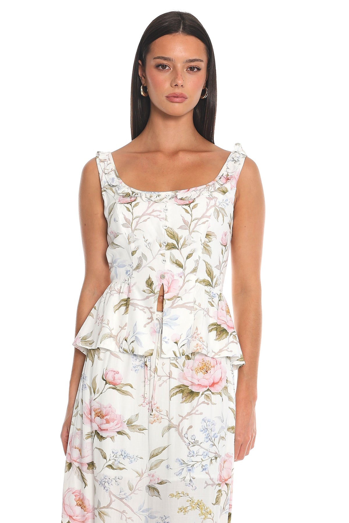 Last Spring Floral Peplum Top Off White by Selfie Leslie Australia