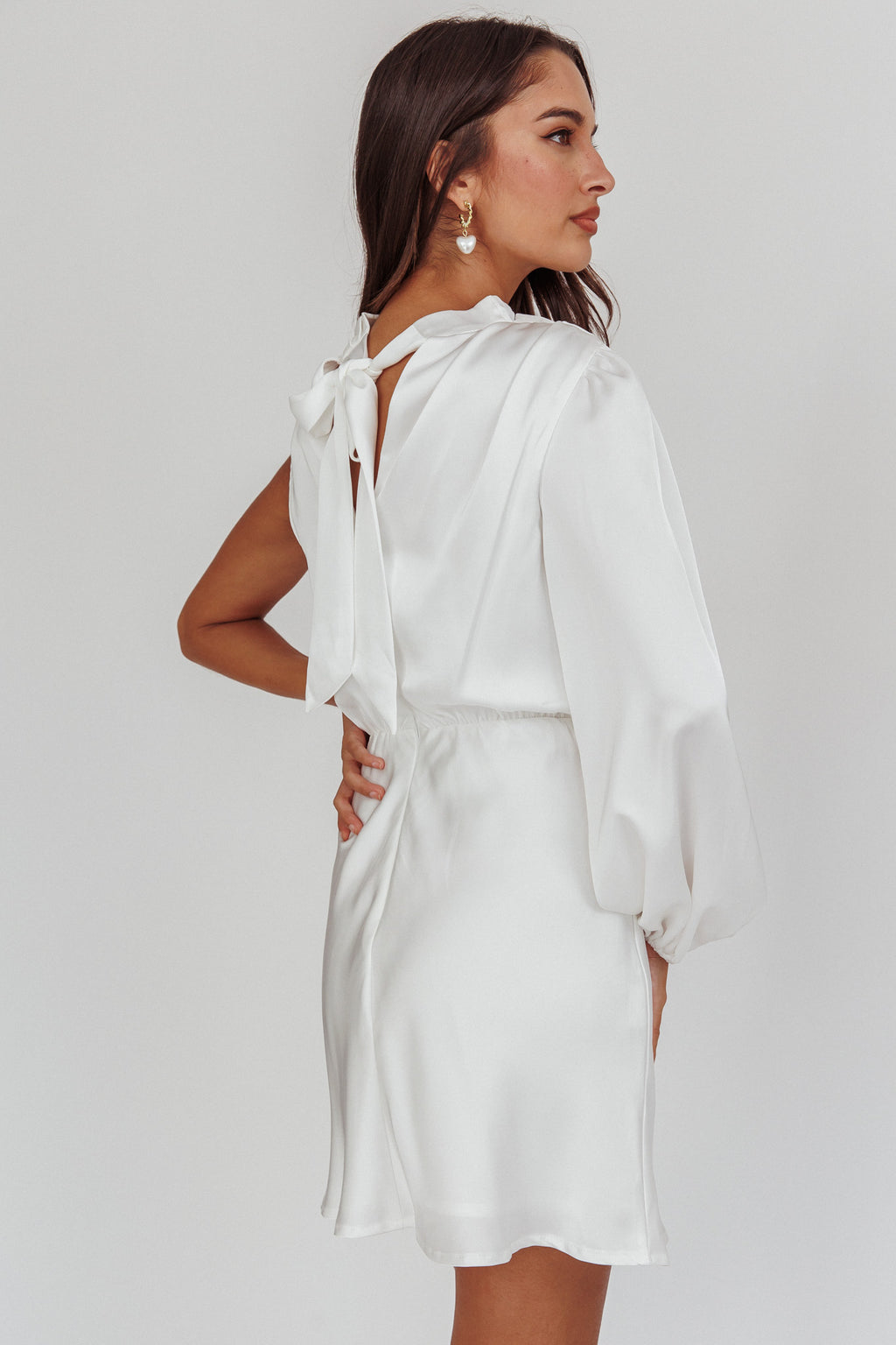 Can't Compete One Sleeve Mini Dress Off White by Selfie Leslie Australia