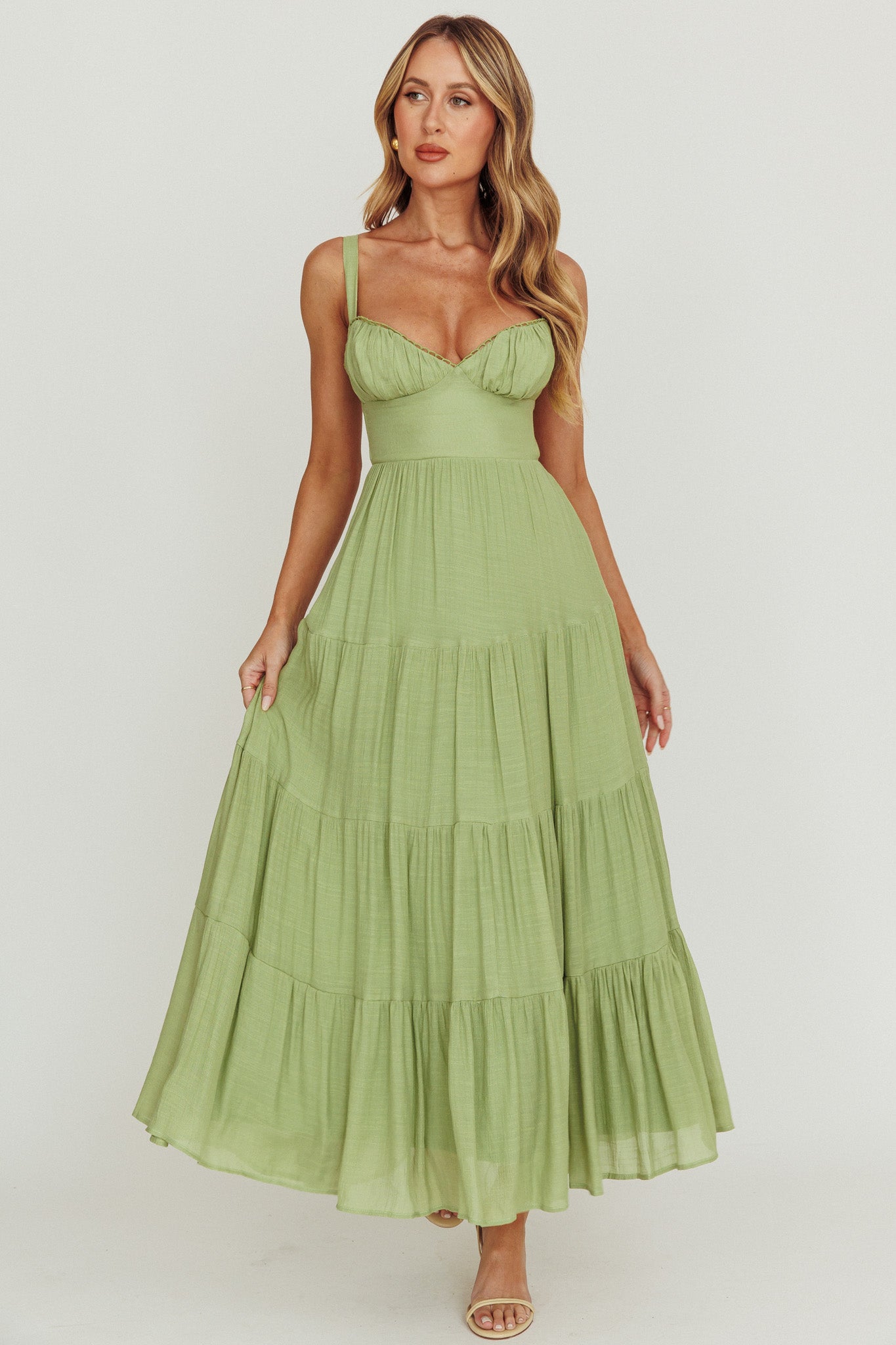 Neptune Cut Out Back A-Line Maxi Dress Sage by Selfie Leslie Australia