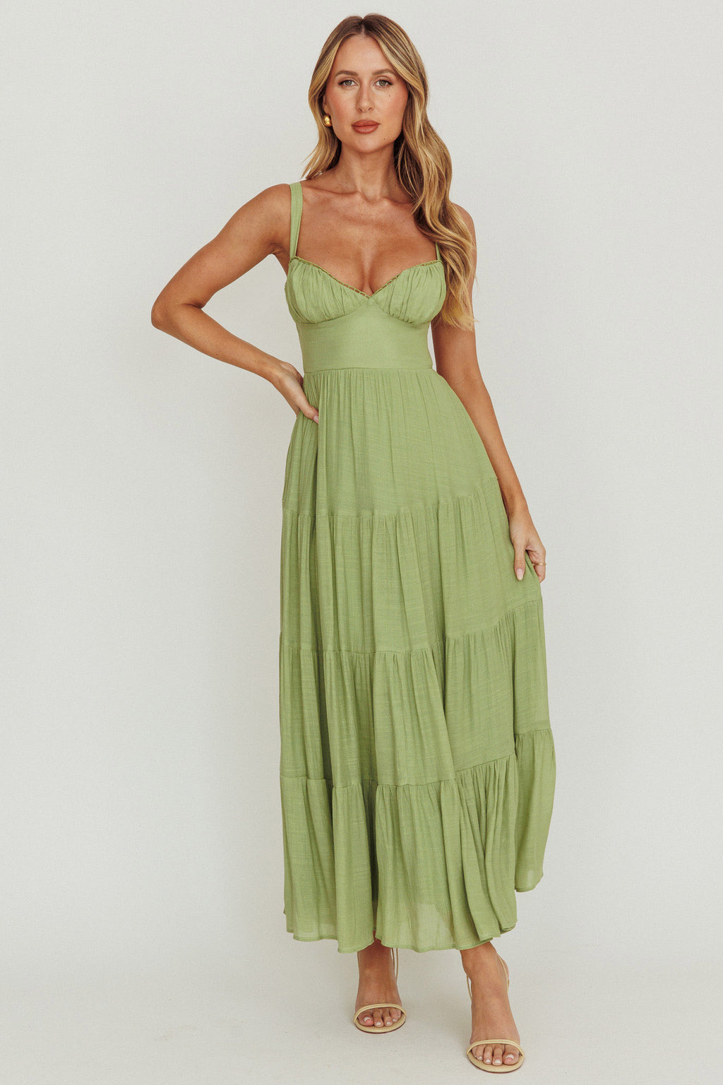 Neptune Cut Out Back A-Line Maxi Dress Sage by Selfie Leslie Australia